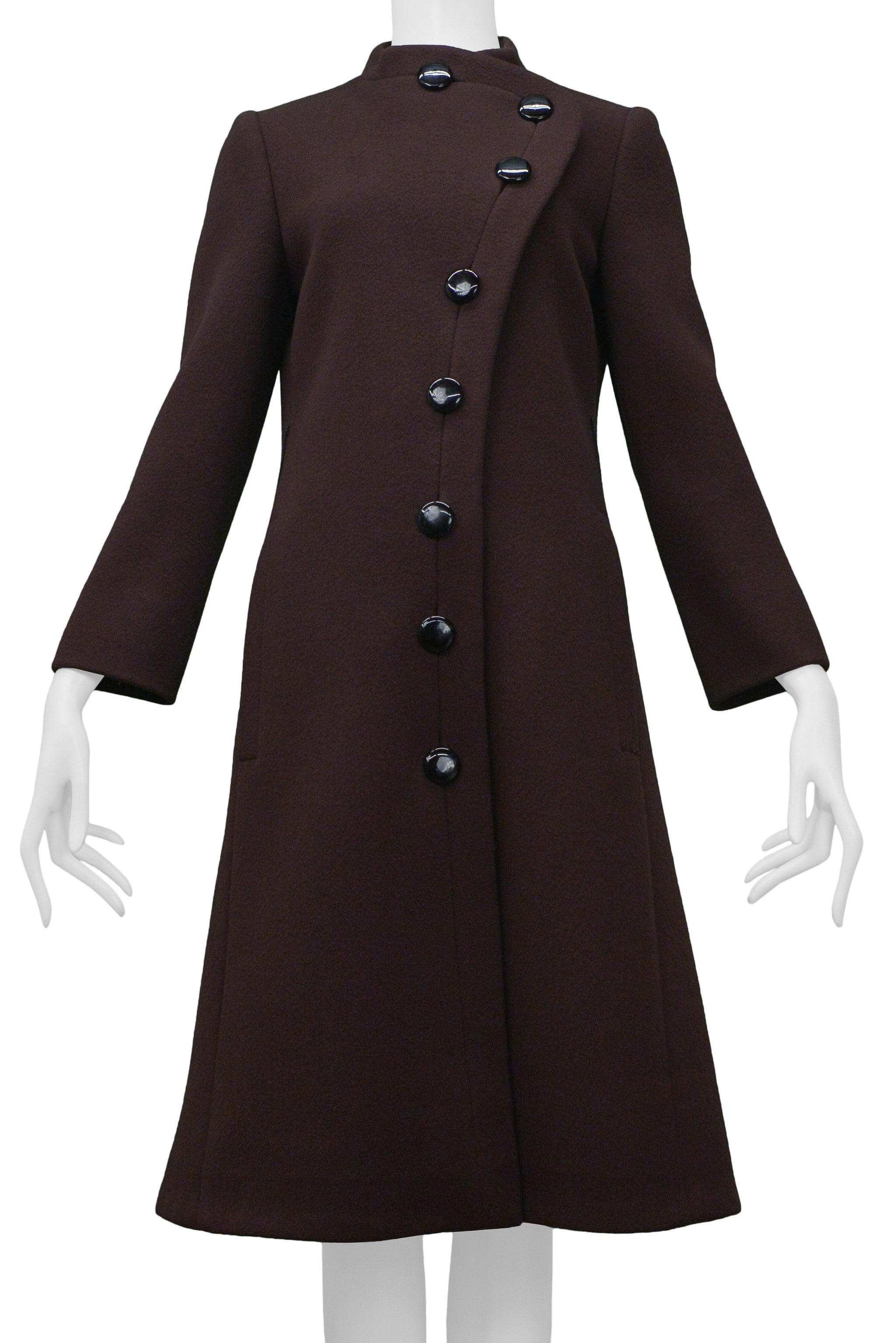 PIERRE CARDIN BROWN WOOL BUTTON UP COAT 1960s