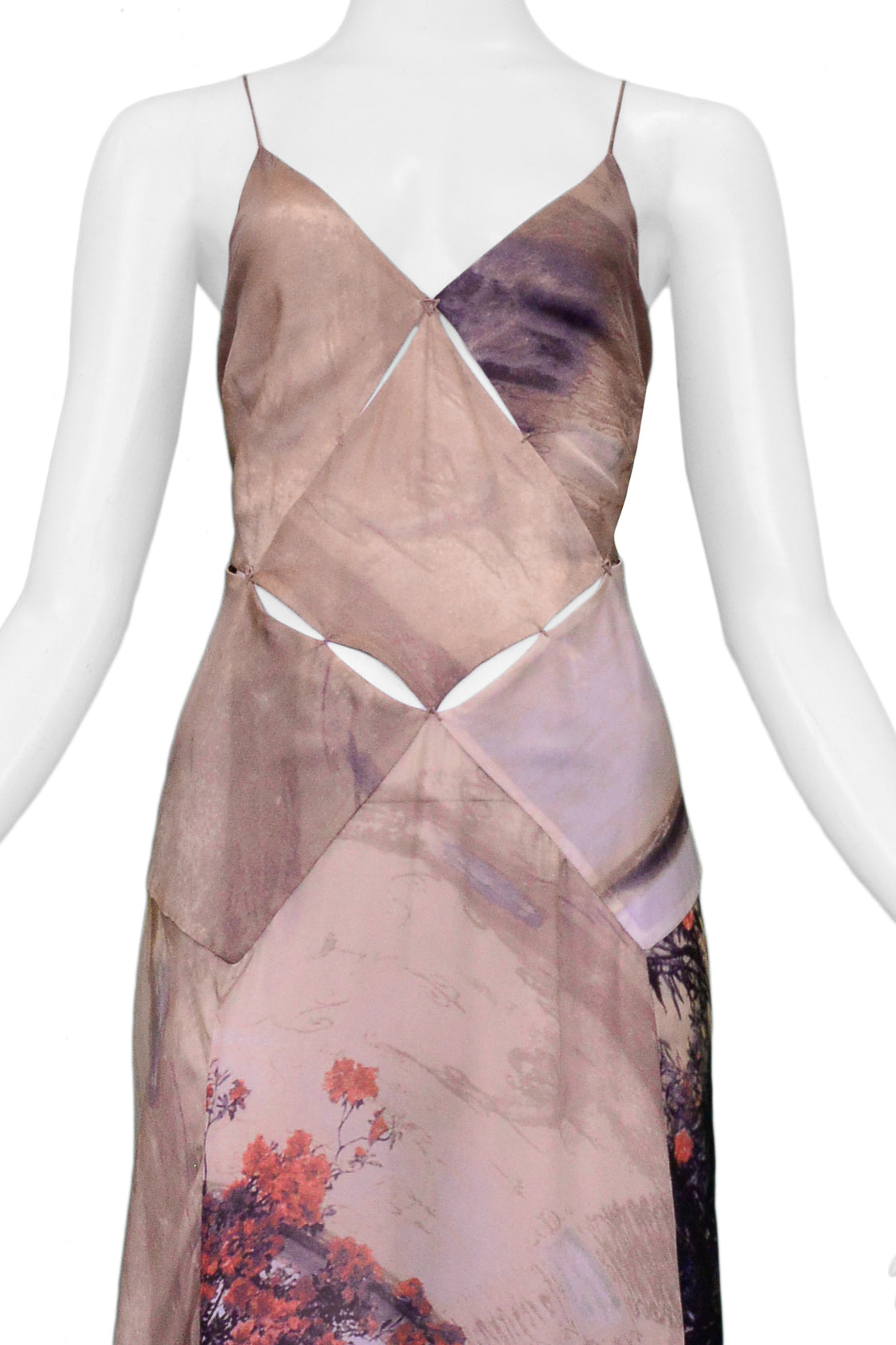 ROBERTO CAVALLI VINTAGE SILK CUTOUT EVENING GOWN 2004