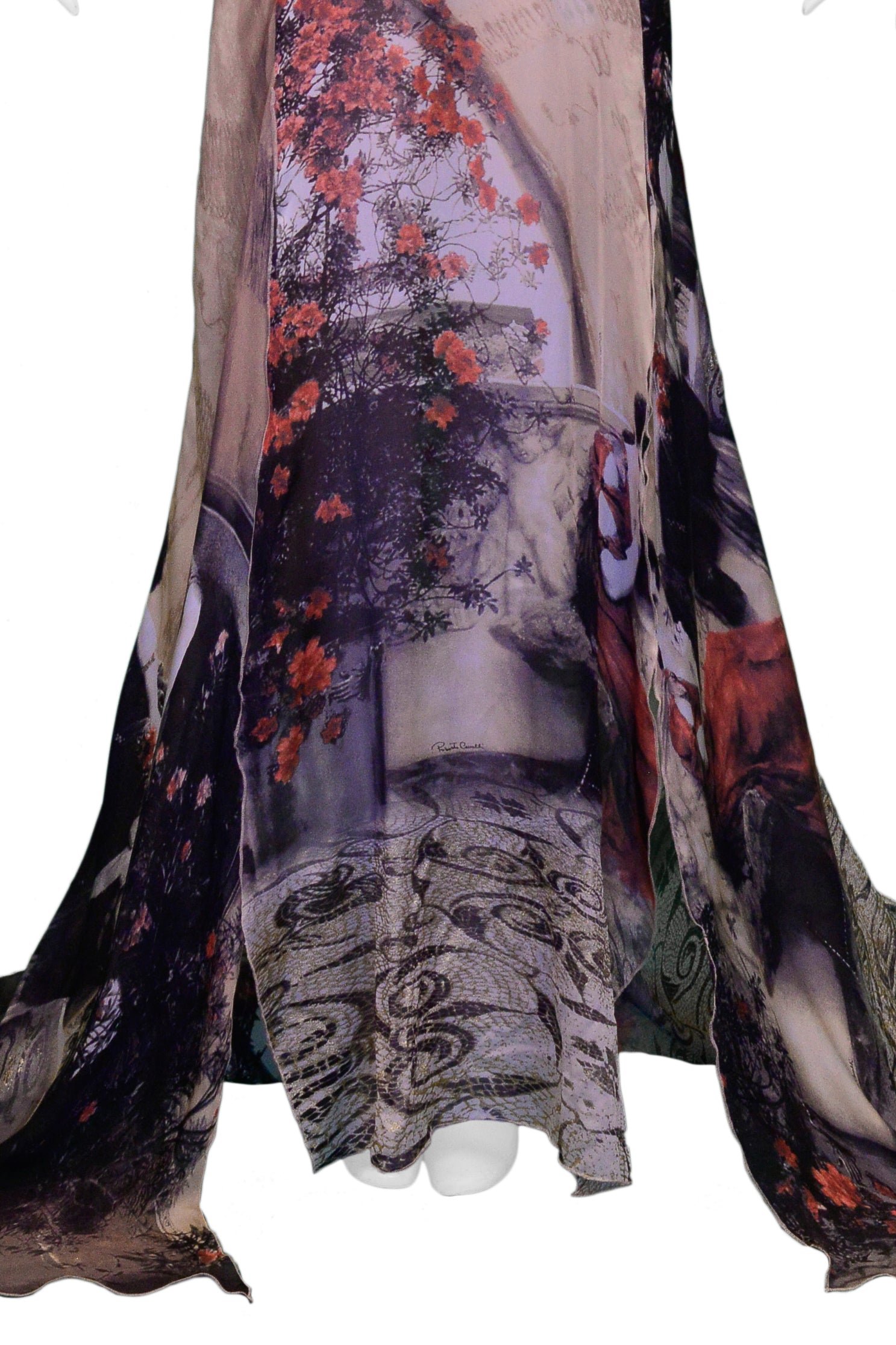 ROBERTO CAVALLI VINTAGE SILK CUTOUT EVENING GOWN 2004