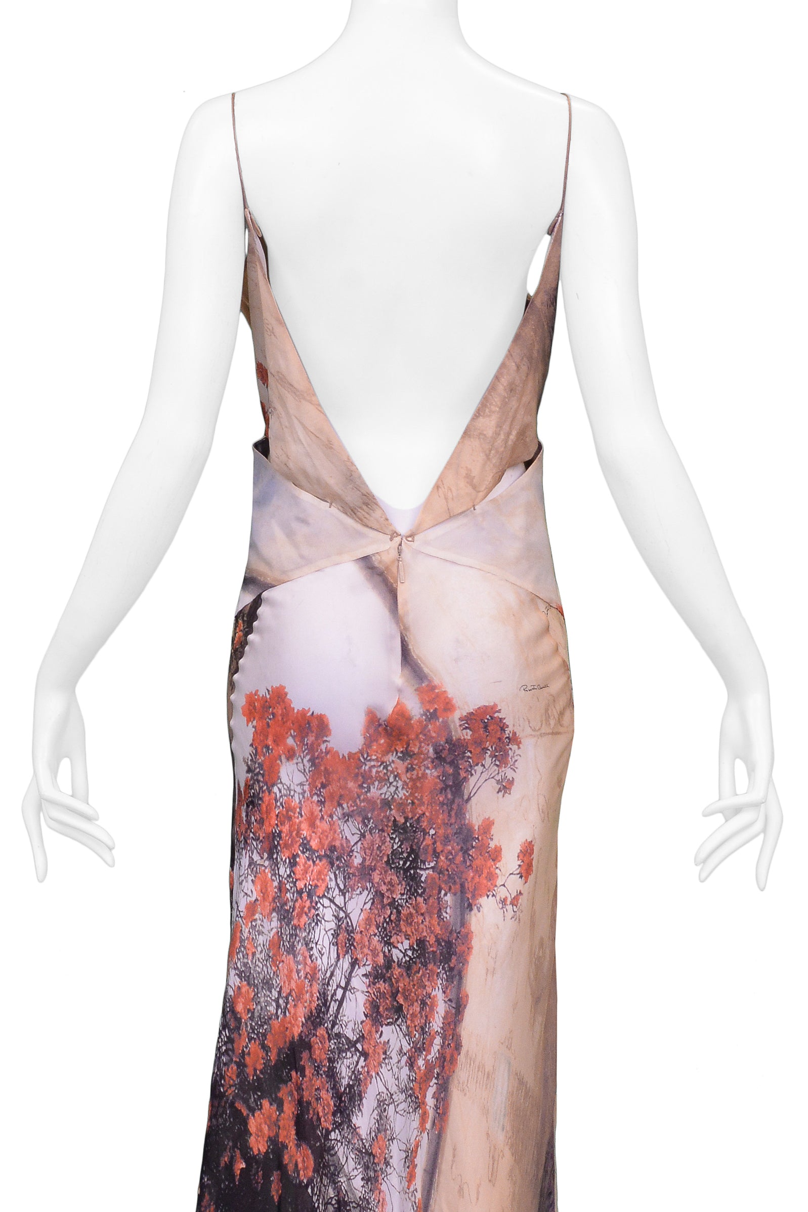 ROBERTO CAVALLI VINTAGE SILK CUTOUT EVENING GOWN 2004