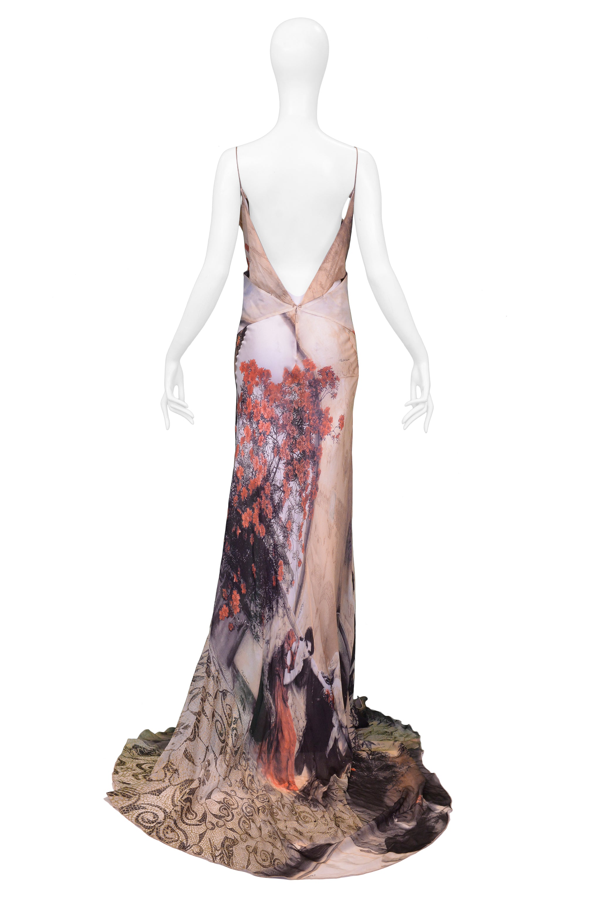 ROBERTO CAVALLI VINTAGE SILK CUTOUT EVENING GOWN 2004