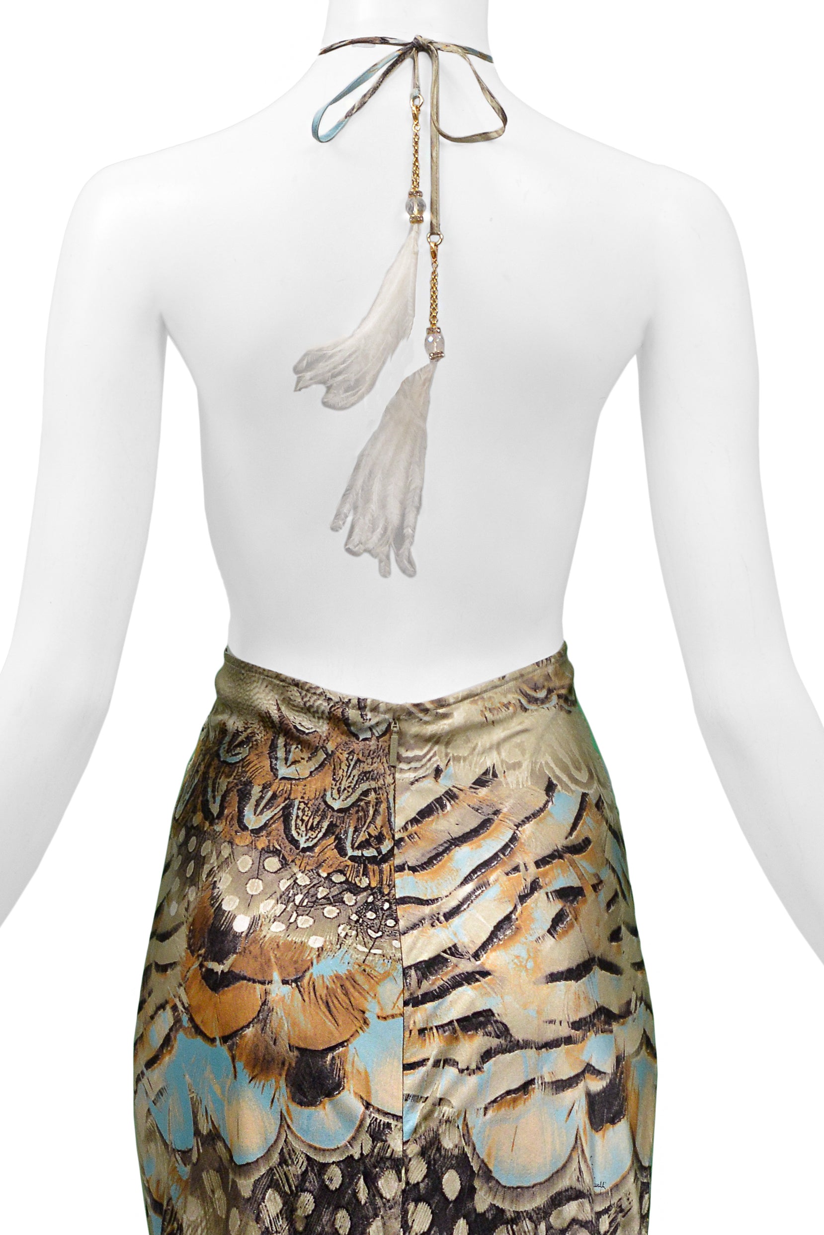 ROBERTO CAVALLI VINTAGE SATIN FEATHER RUFFLE GOWN 2004 RUNWAY