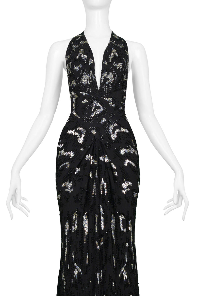 ROBERTO CAVALLI BLACK GOWN WITH SILVER & BLACK SEQUIN