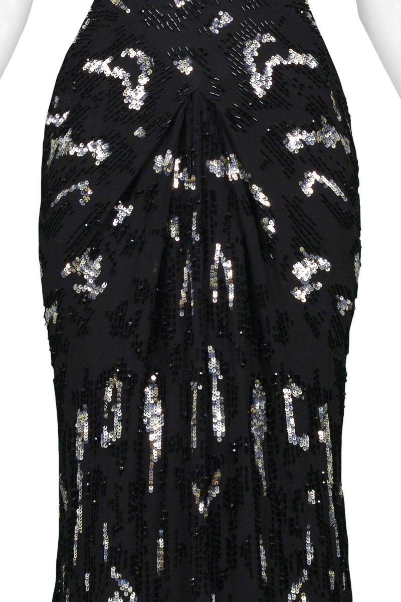 ROBERTO CAVALLI BLACK GOWN WITH SILVER & BLACK SEQUIN