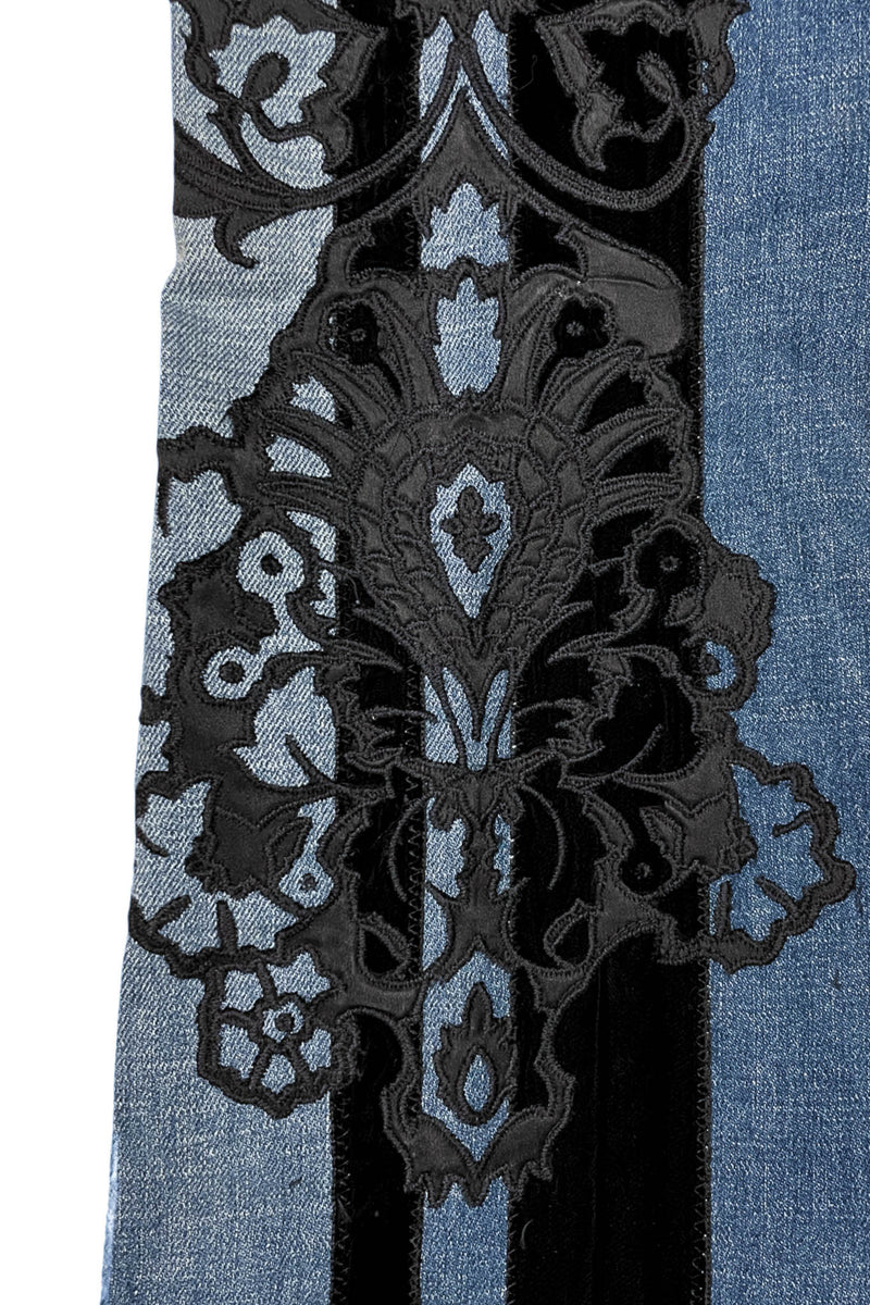 ROBERTO CAVALLI DENIM JEANS W BLACK VELVET APPLIQUE