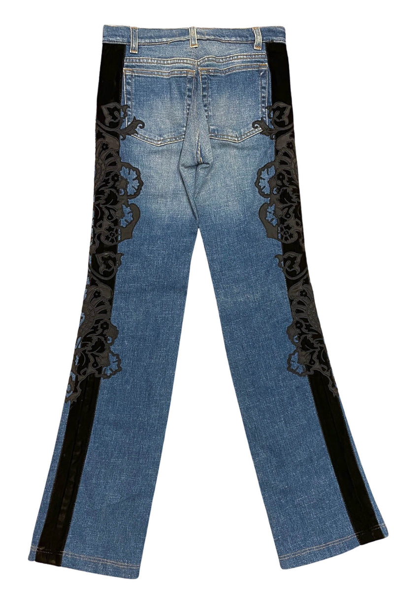 ROBERTO CAVALLI DENIM JEANS W BLACK VELVET APPLIQUE