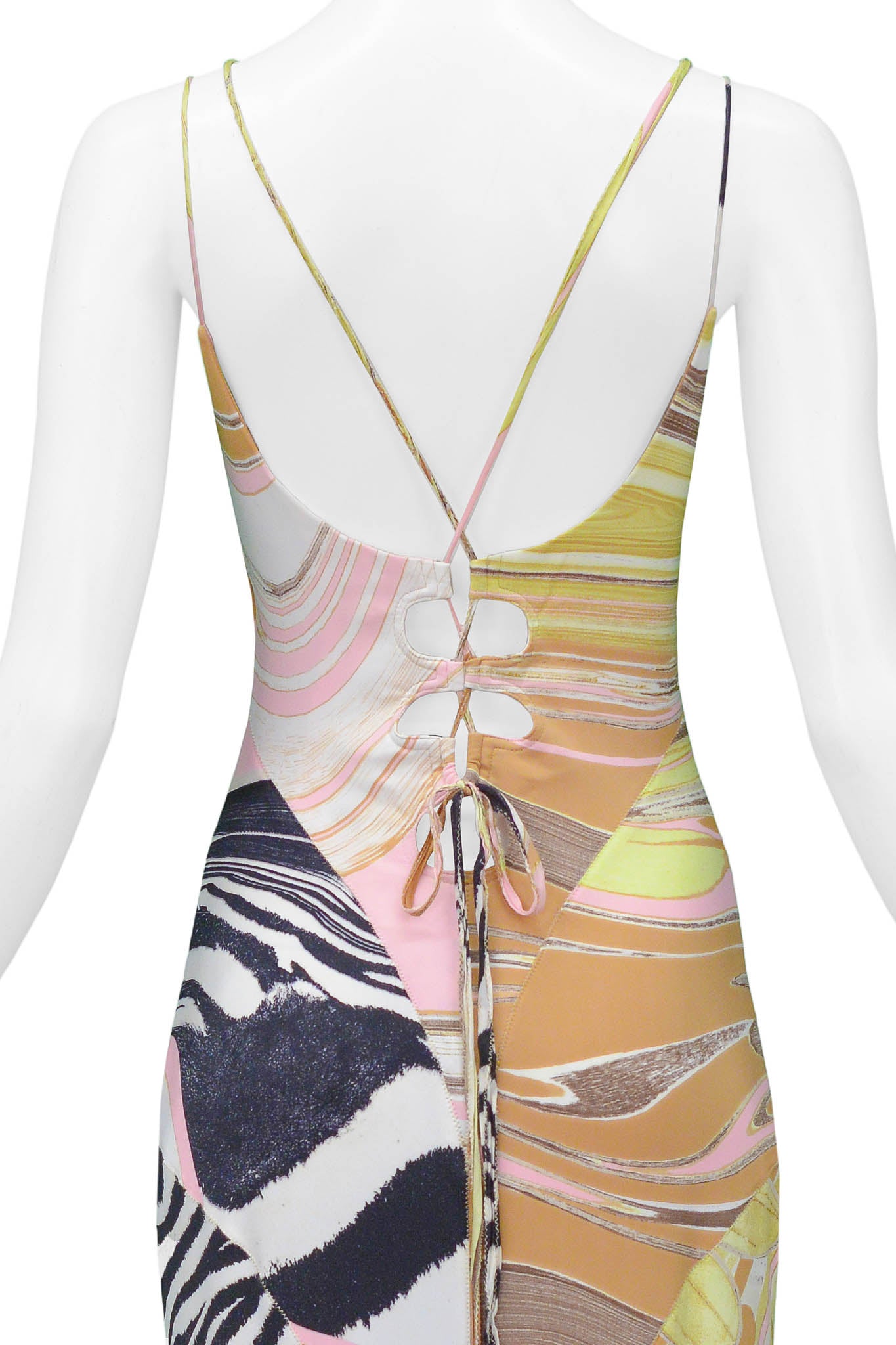 ROBERTO CAVALLI ZEBRA & FLORAL MULTI PRINT MAXI DRESS