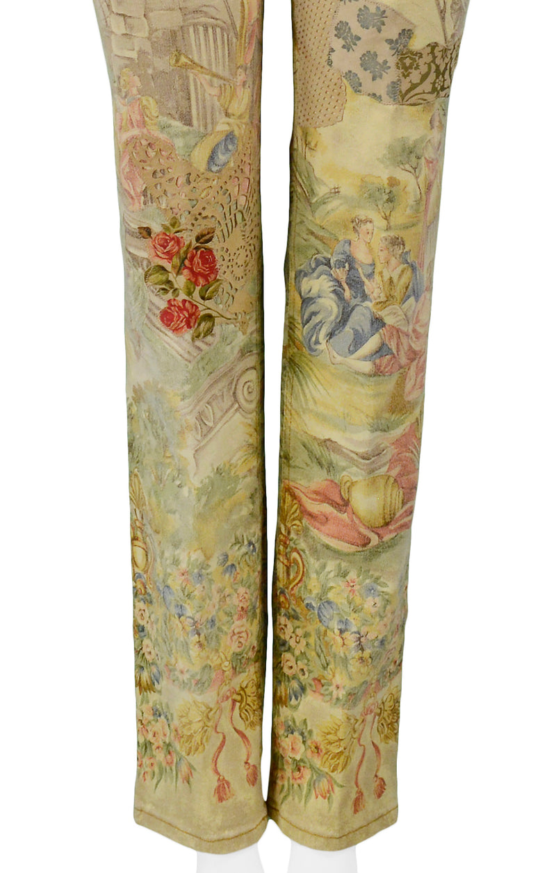 ROBERTO CAVALLI VINTAGE VICTORIAN PRINT JEANS WITH SUEDE ROSES
