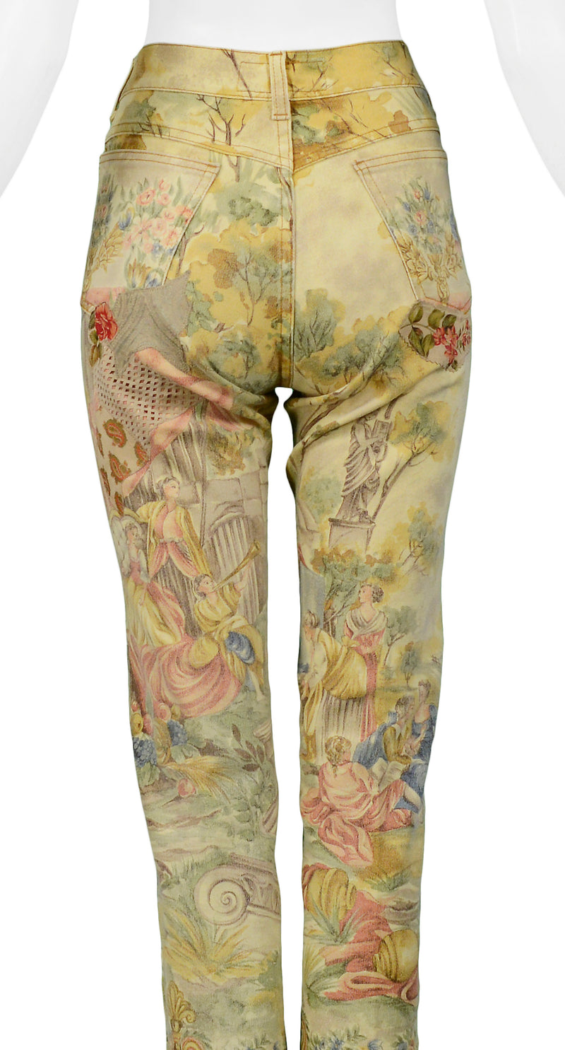 Mens Renaissance Denim Pants Roberto Cavalli Vintage Printed Angel Size M