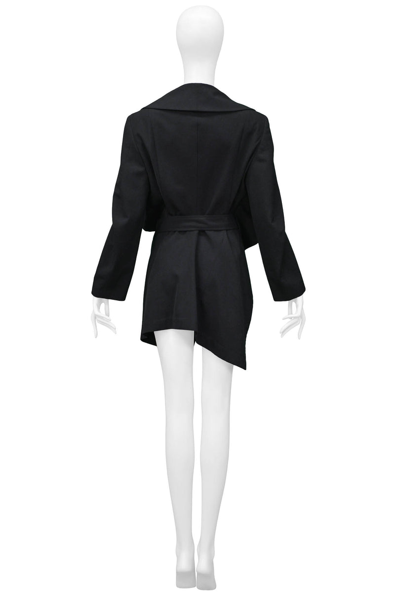 COMME DES GARCONS BLACK RUFFLE JACKET WITH ATTACHED BELT & FRONT PANEL