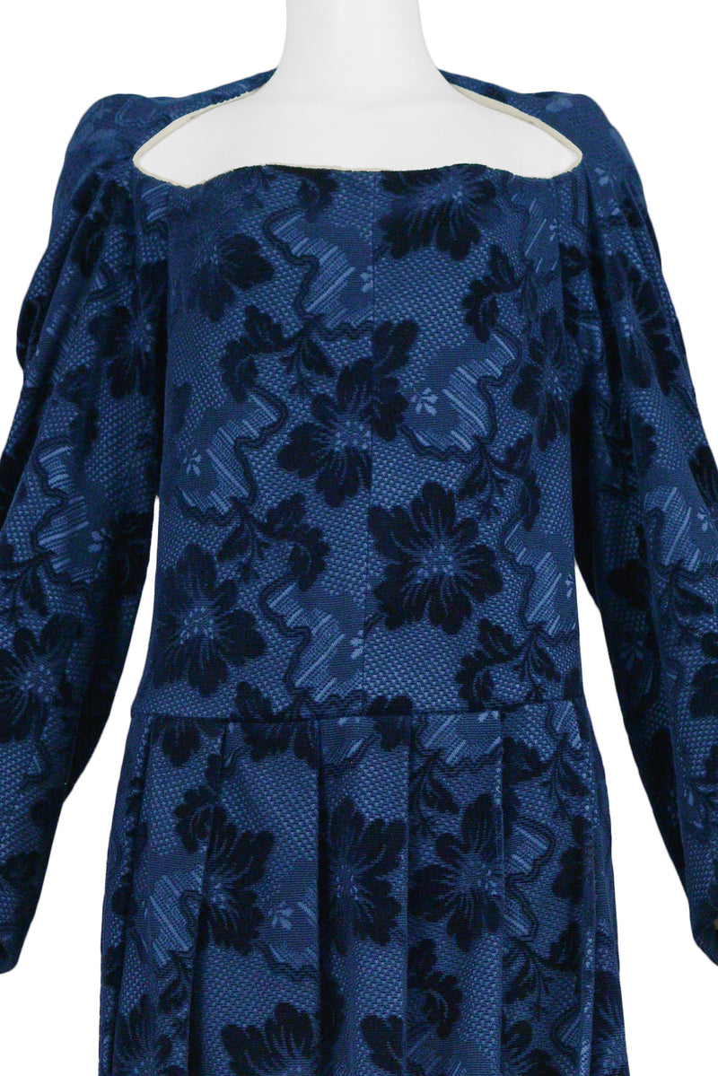COMME DES GARCONS BLUE VELVET DEVORE FLORAL DRESS 1996