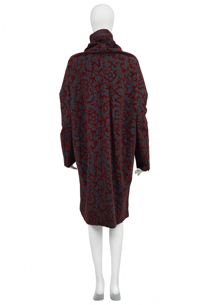 COMME DES GARCONS OVERSIZED BLACK AND BURGUNDY FLOCKED TUNIC 1996