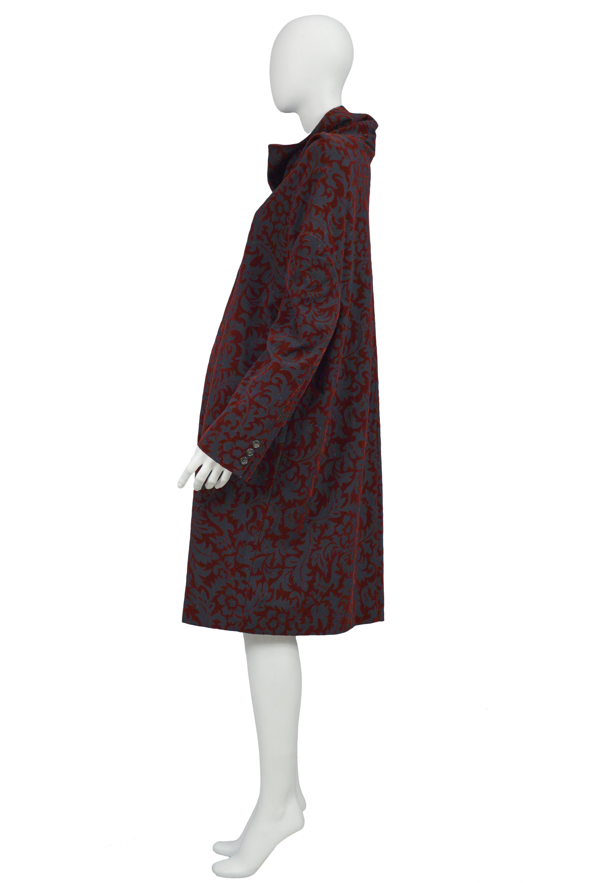 COMME DES GARCONS OVERSIZED BLACK AND BURGUNDY FLOCKED TUNIC 1996