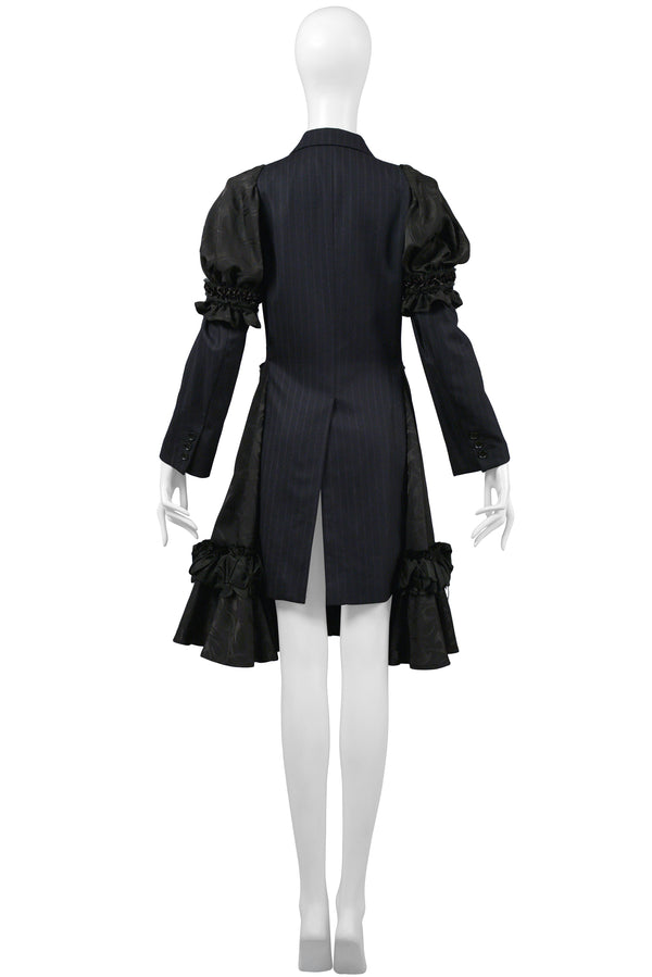 COMME DES GARCONS NAVY PINSTRIPE & BLACK RIBBON FANCY COAT DRESS 2006