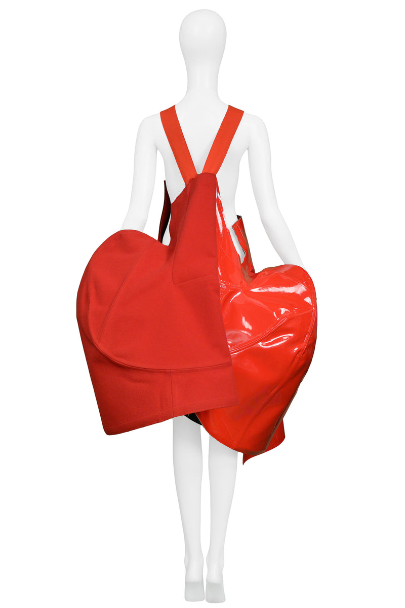 COMME DES GARCONS RED WOOL & VINYL STRUCTURED APRON DRESS BLOOD AND ROSES 2015