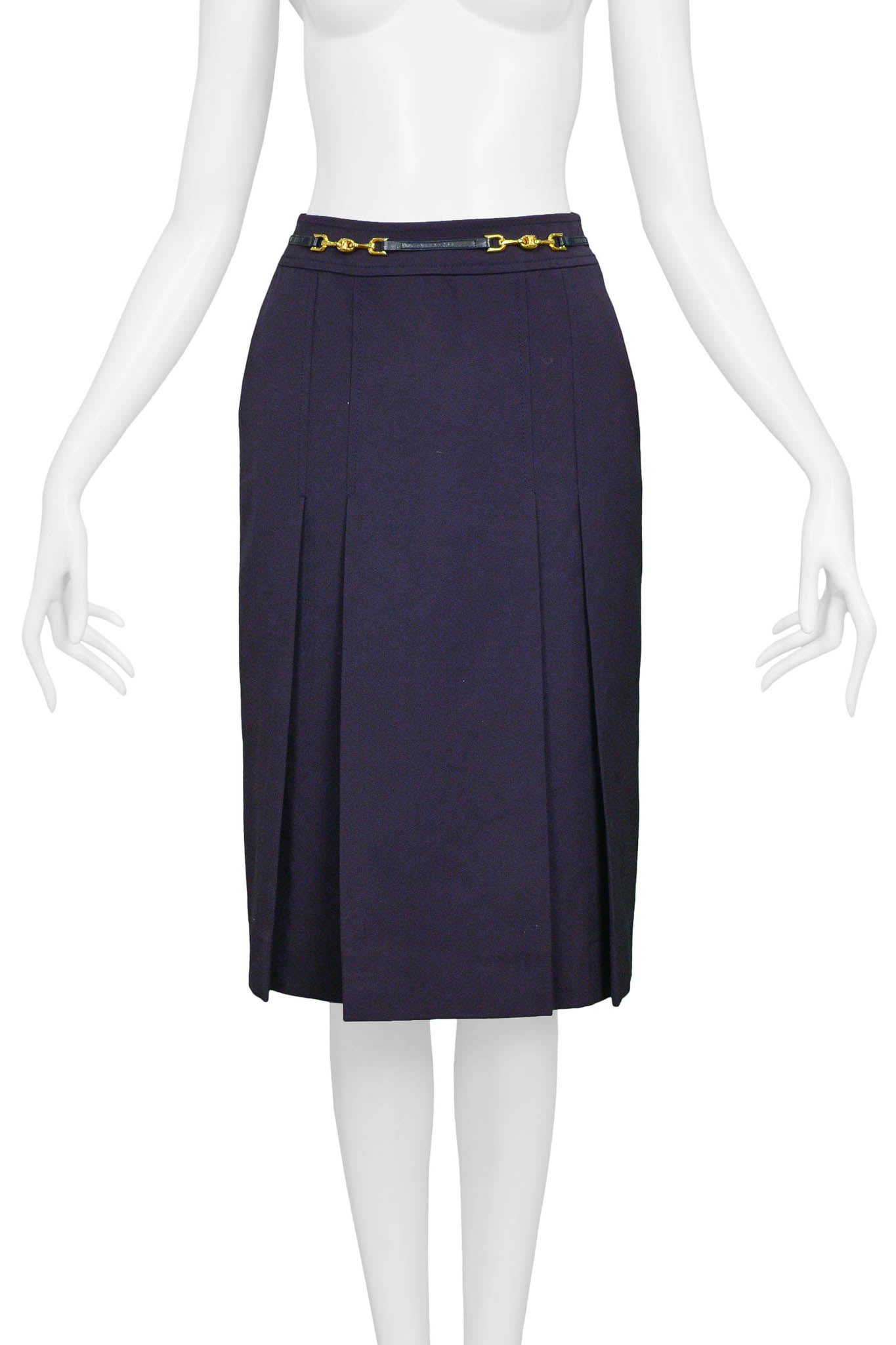 CELINE NAVY PURPLE WOOL SKIRT WITH GOLD LINK
