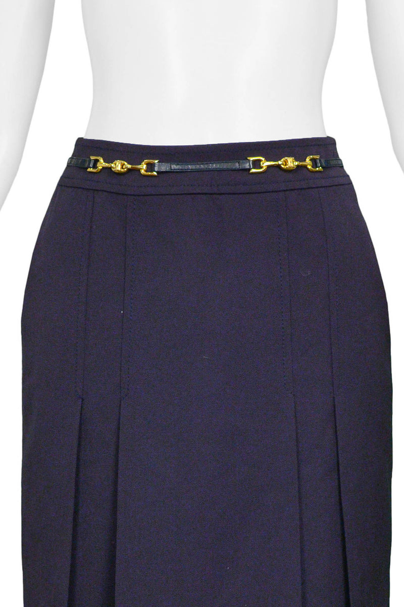 CELINE NAVY PURPLE WOOL SKIRT WITH GOLD LINK