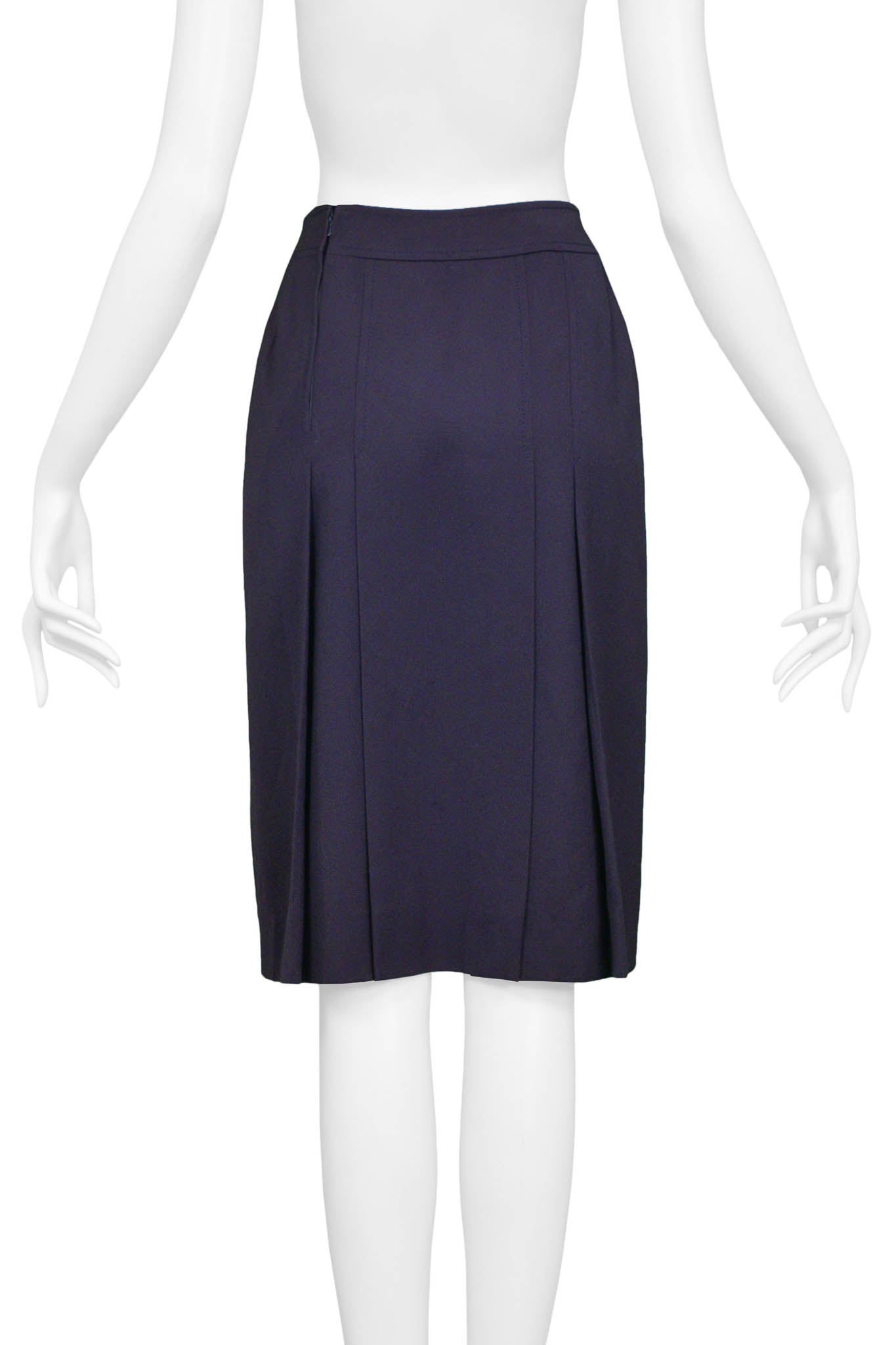 CELINE NAVY PURPLE WOOL SKIRT WITH GOLD LINK