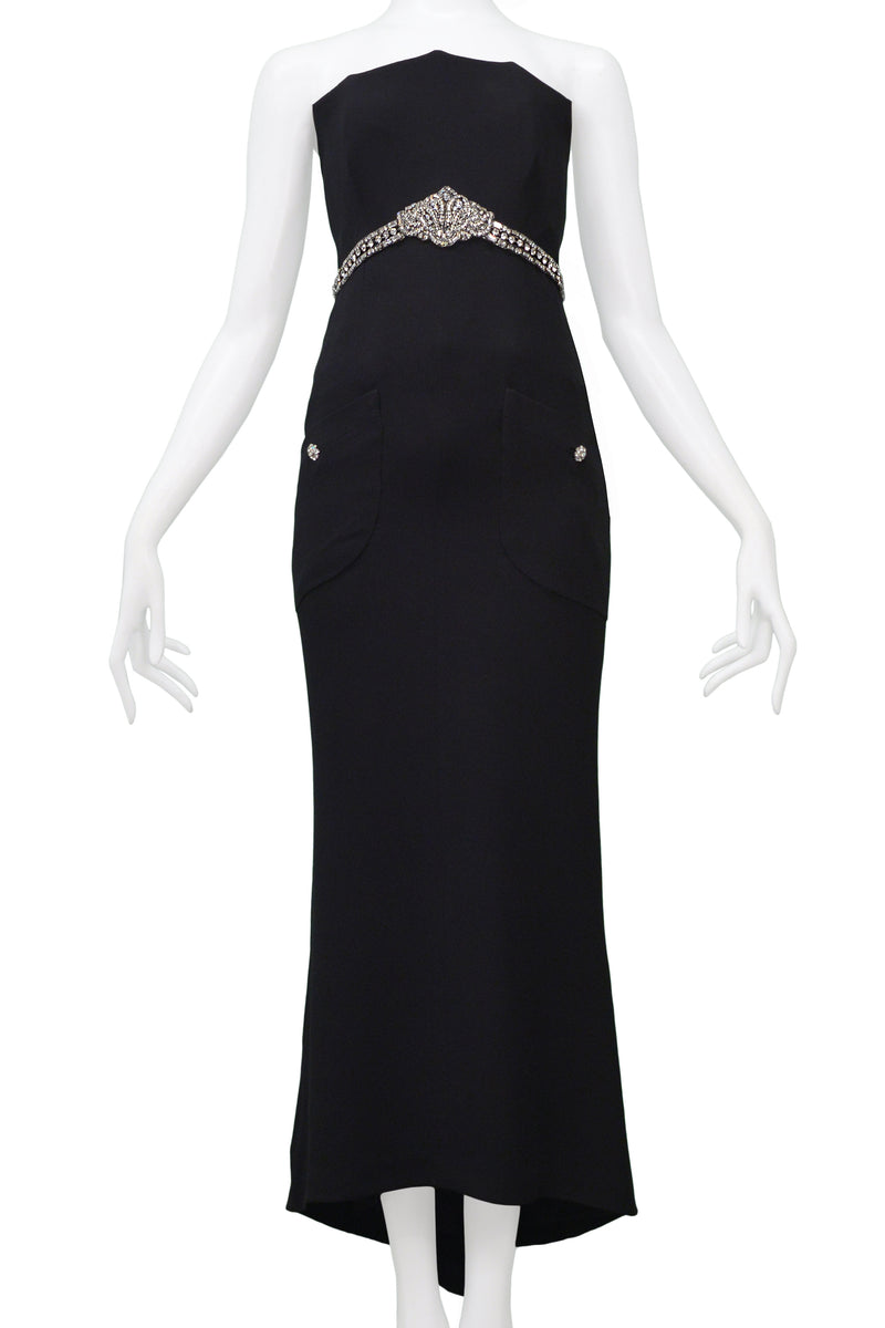 CHANEL BLACK CORSET EVENING GOWN WITH RHINESTONES