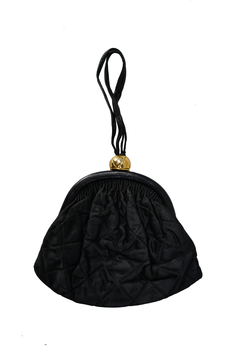 Chanel Black Satin Wristlet Bag