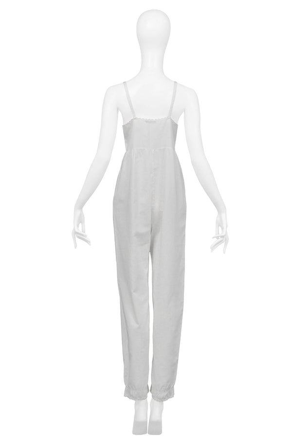 CHANTAL THOMASS WHITE COTTON JUMPSUIT WITH PINK FLORAL EMBROIDERY