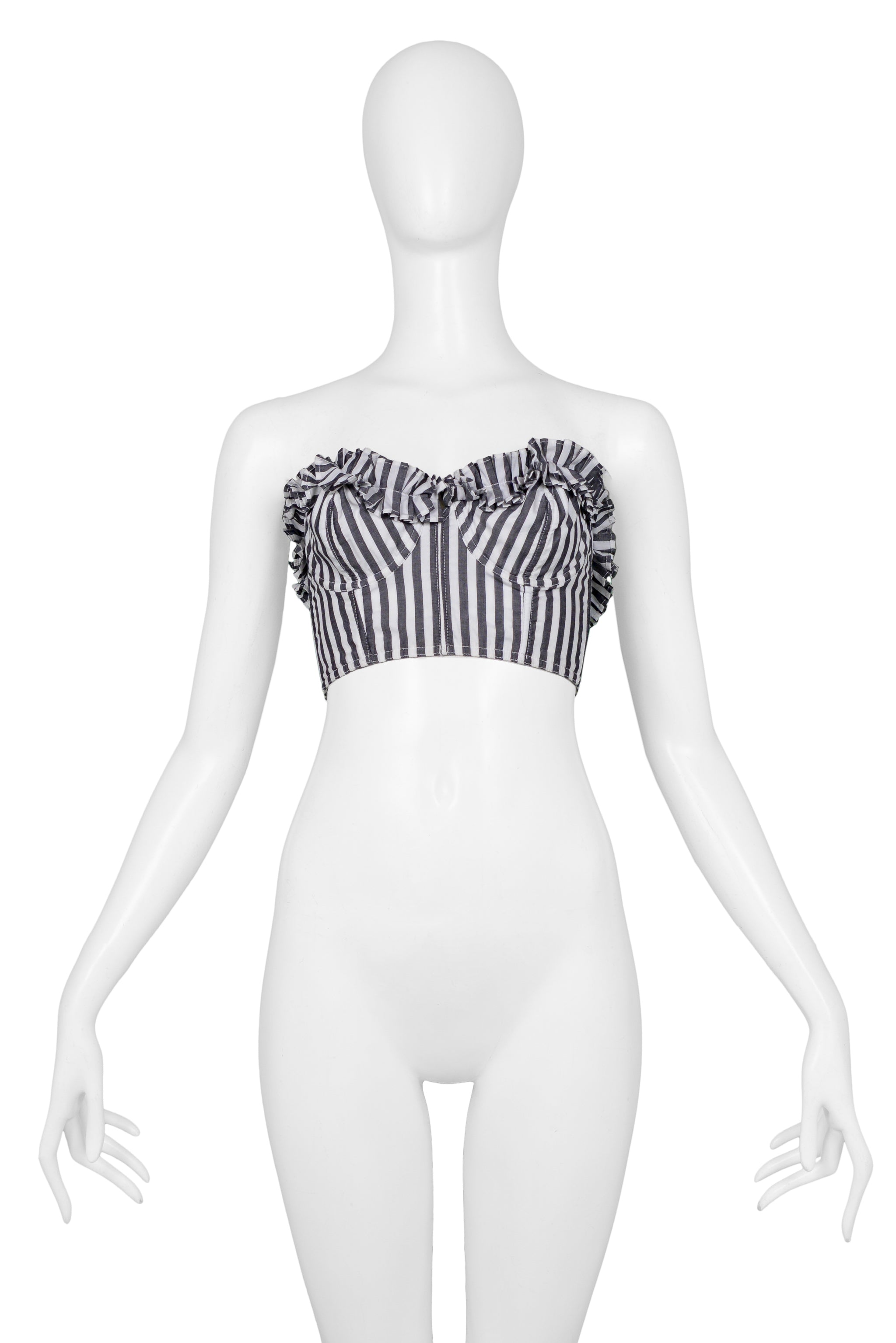 CHANTAL THOMASS BLACK & WHITE STRIPED BUSTIER TOP WITH RUFFLES