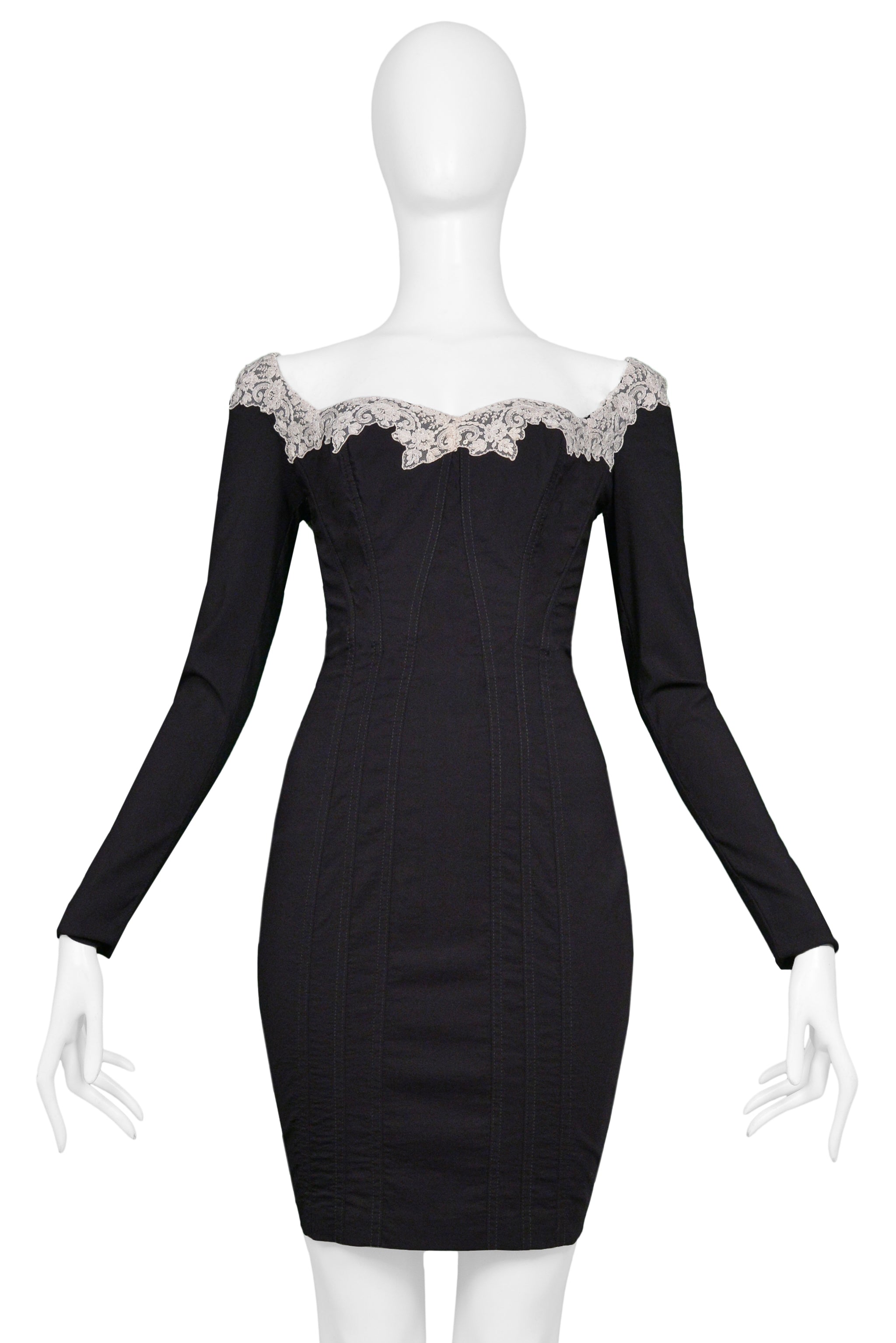 CHANTAL THOMASS BLACK CORSET DRESS WITH LACE COLLAR 1994