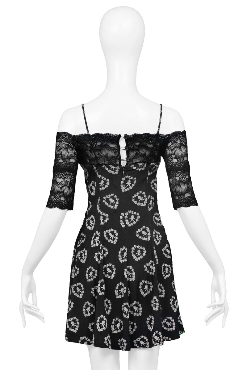CHANTAL THOMASS PRINTED BUSTIER DRESS WITH LACE SLEEVES 1995
