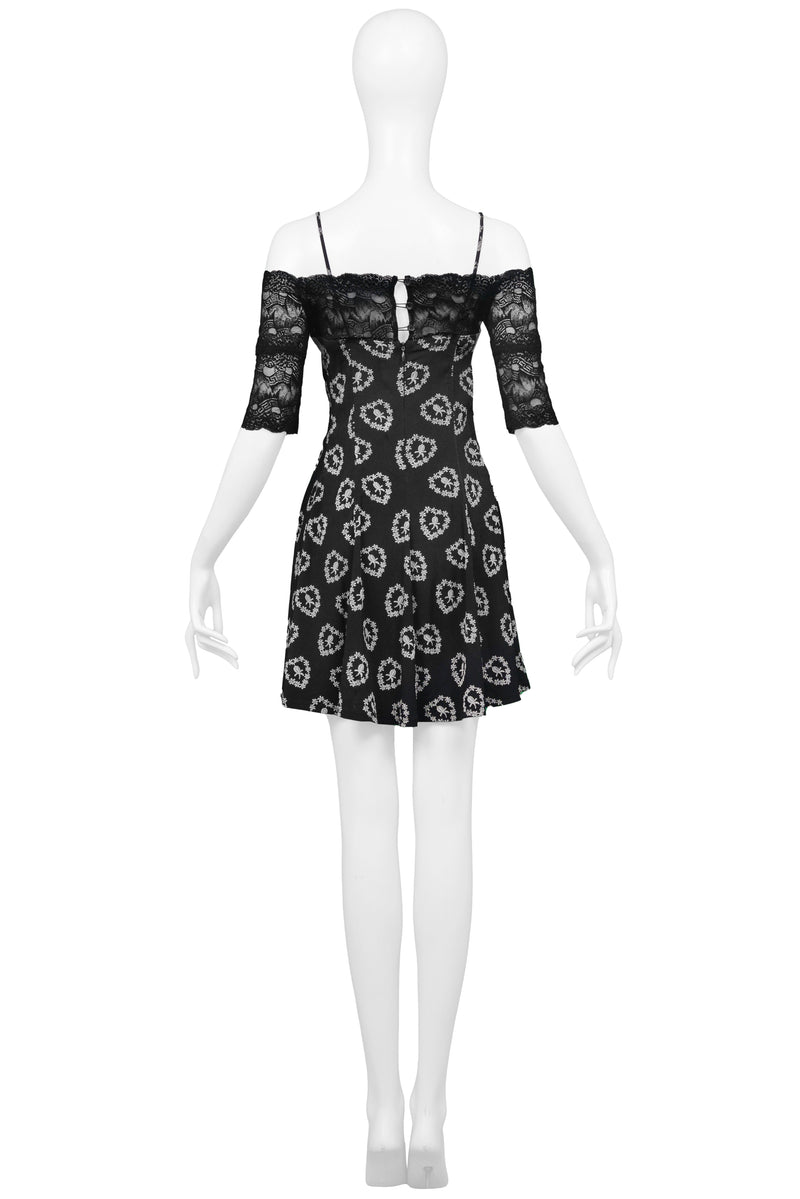 CHANTAL THOMASS PRINTED BUSTIER DRESS WITH LACE SLEEVES 1995