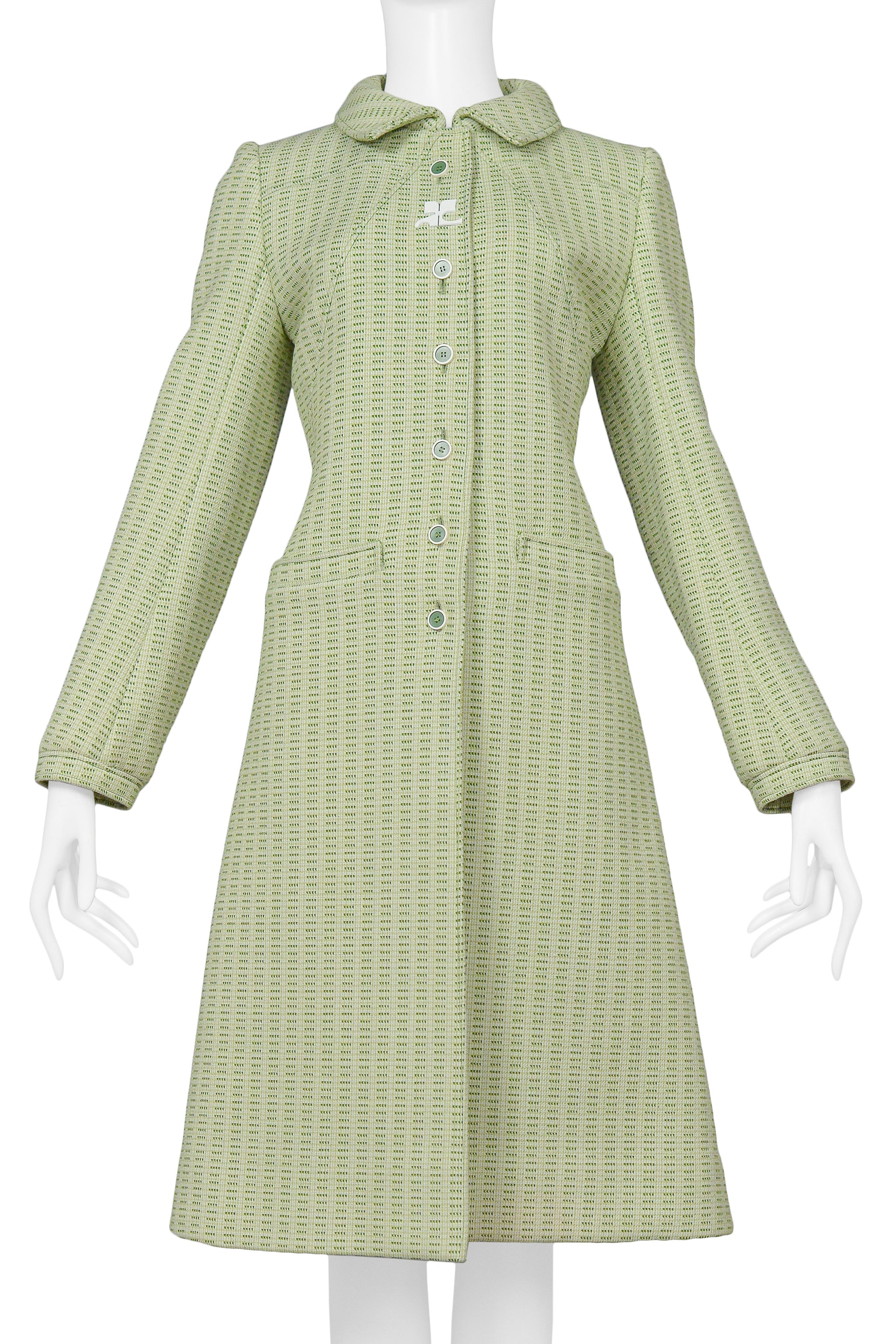 COURREGES MOSS GREEN TWEED LOGO COAT