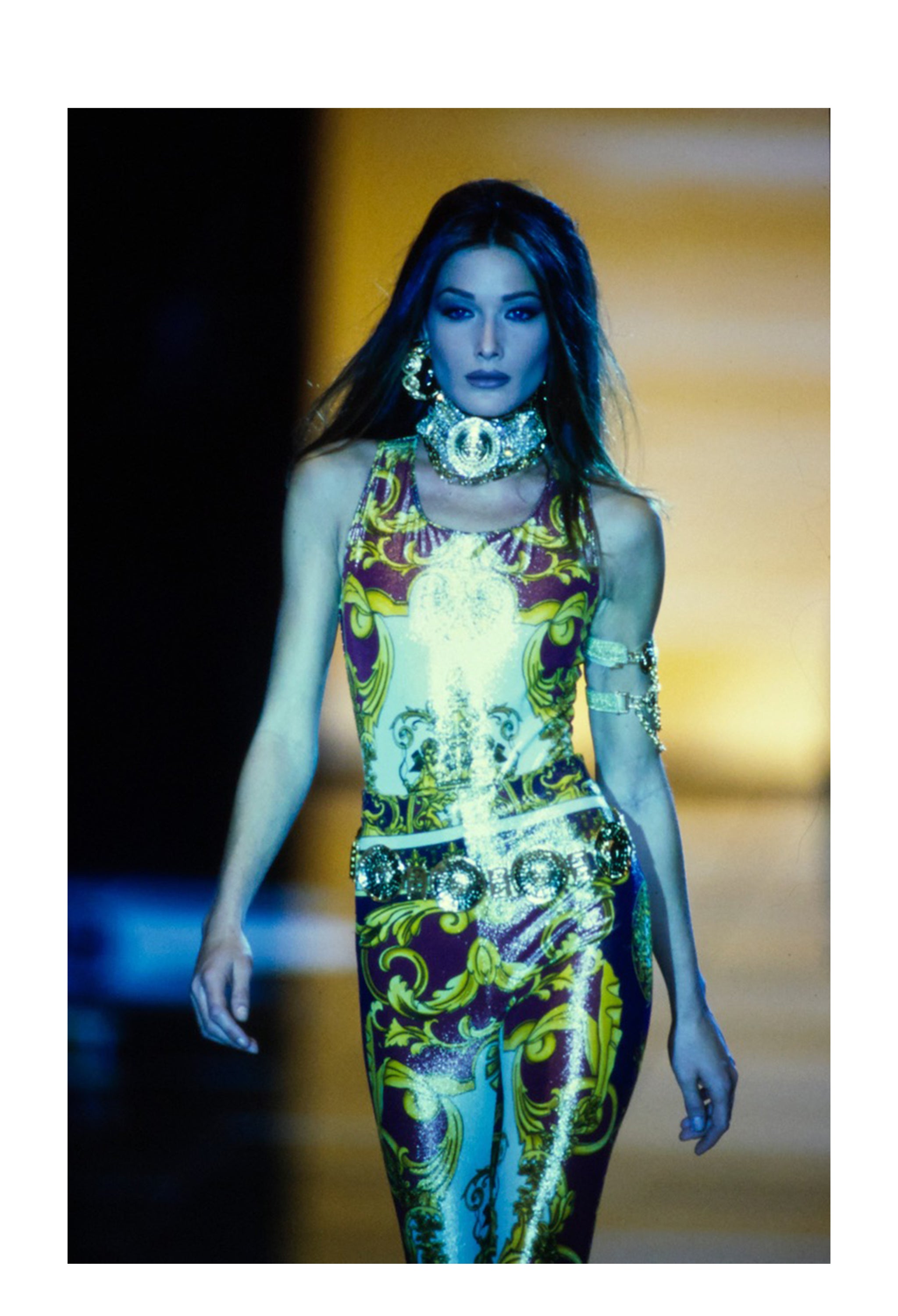 VERSACE 1992 RED & GOLD METALLIC SPANDEX BAROQUE ENSEMBLE