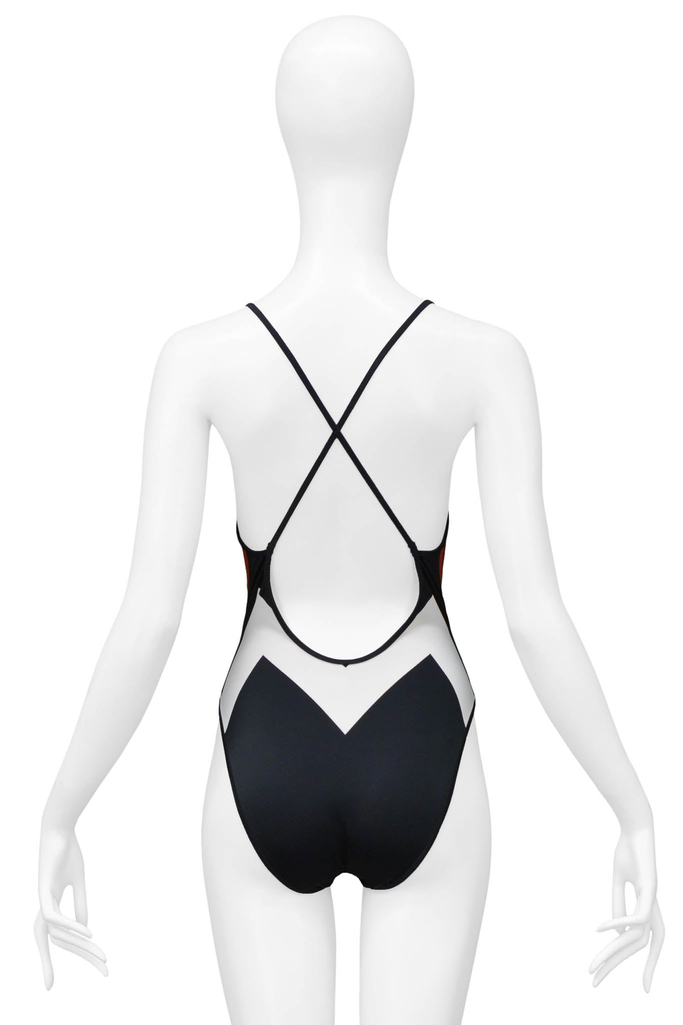 CHRISTIAN DIOR BLACK, RED & WHITE CHEVRON SWIMSUIT 1999