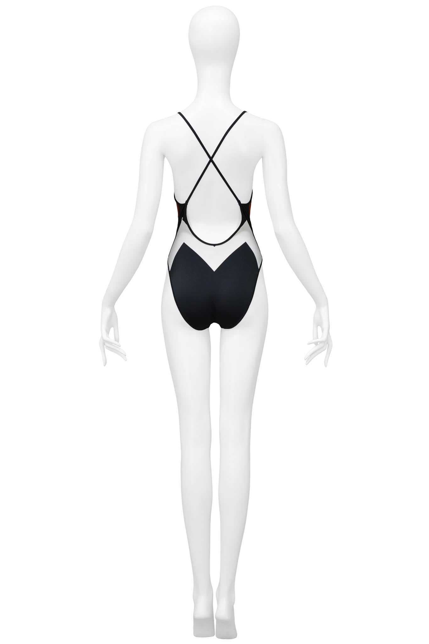 CHRISTIAN DIOR BLACK, RED & WHITE CHEVRON SWIMSUIT 1999