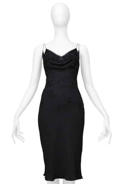 CHRISTIAN DIOR BY JOHN GALLIANO BLACK BEADED SILK MID LENGTH DRESS