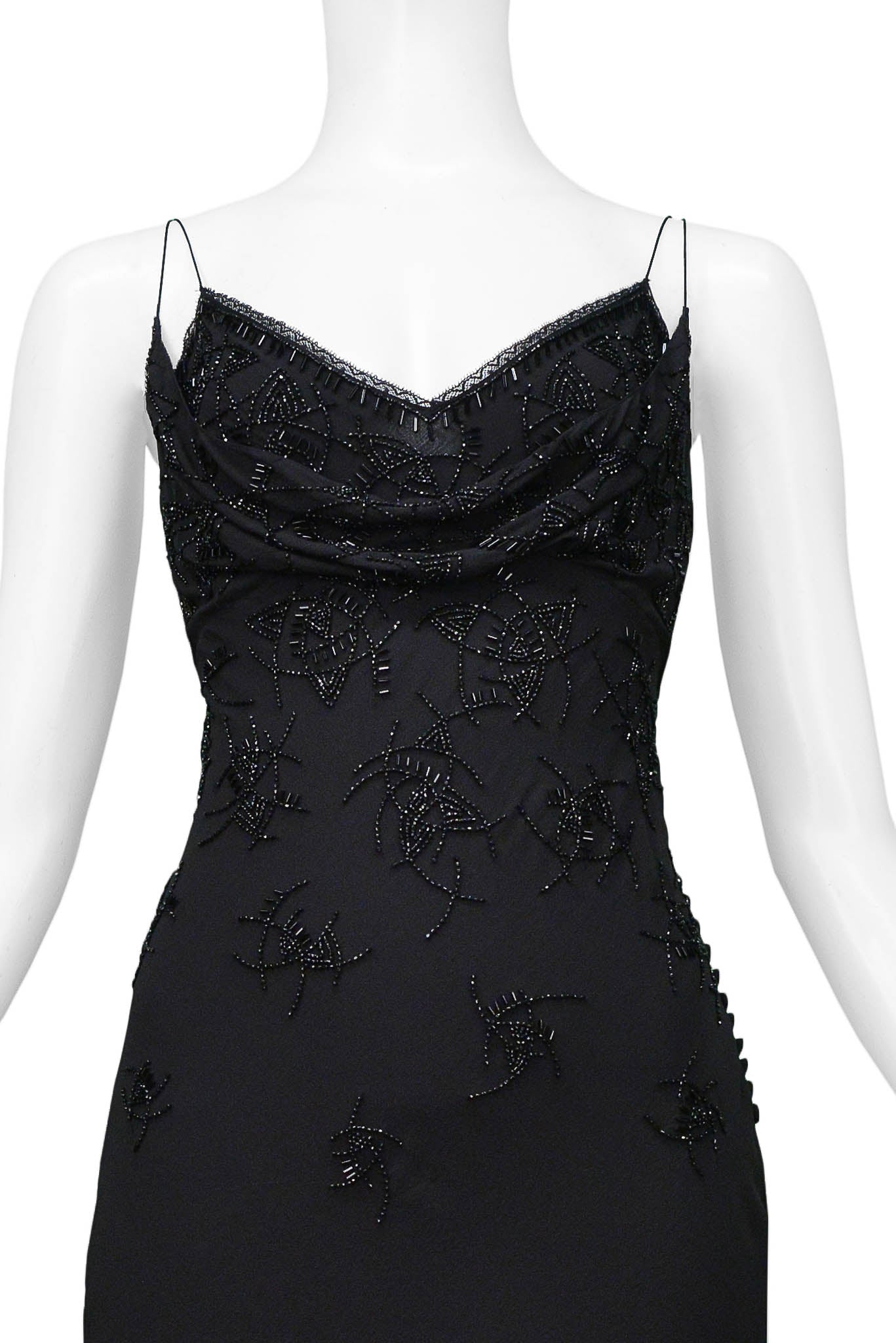CHRISTIAN DIOR BY JOHN GALLIANO BLACK BEADED SILK MID LENGTH DRESS