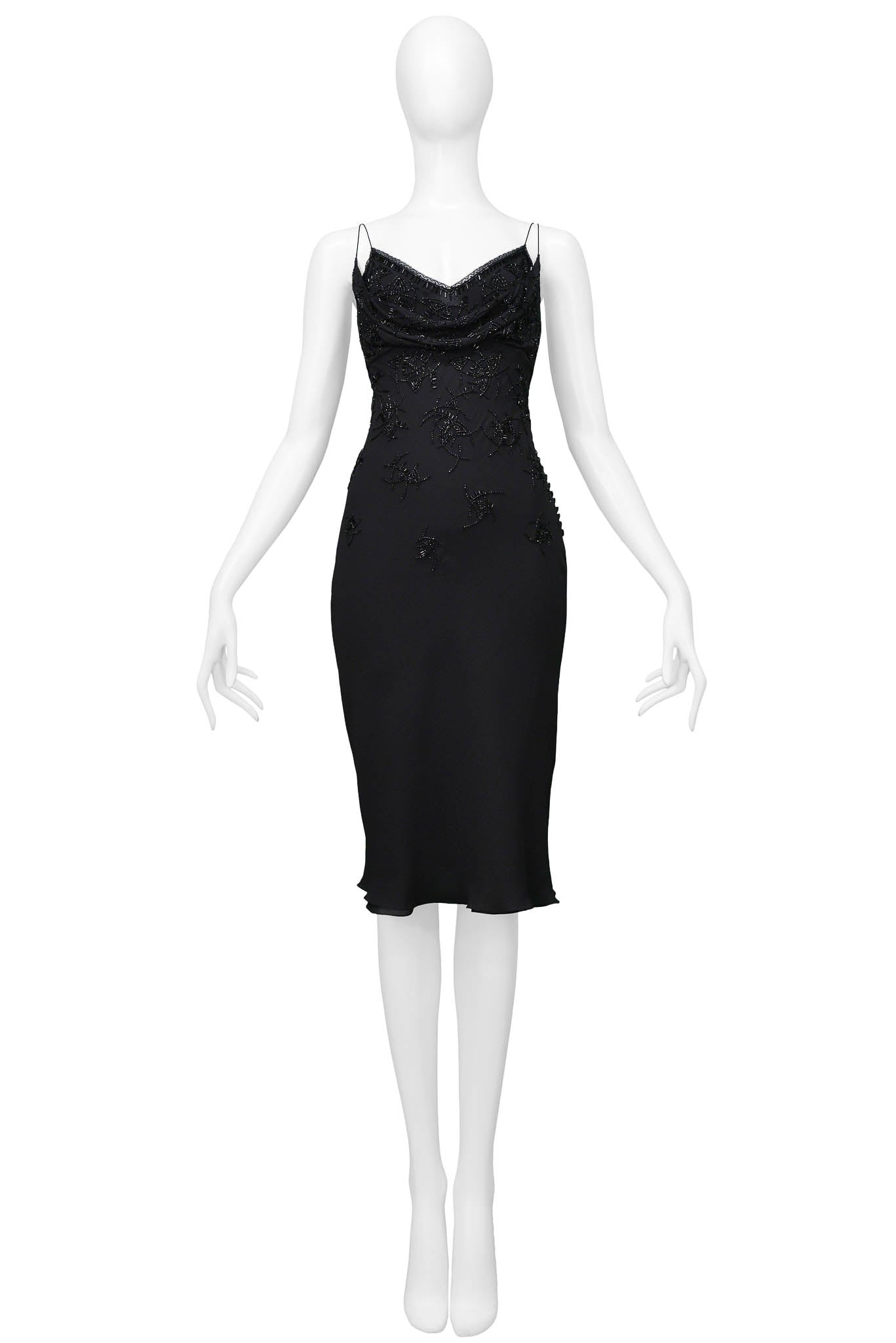 CHRISTIAN DIOR BY JOHN GALLIANO BLACK BEADED SILK MID LENGTH DRESS