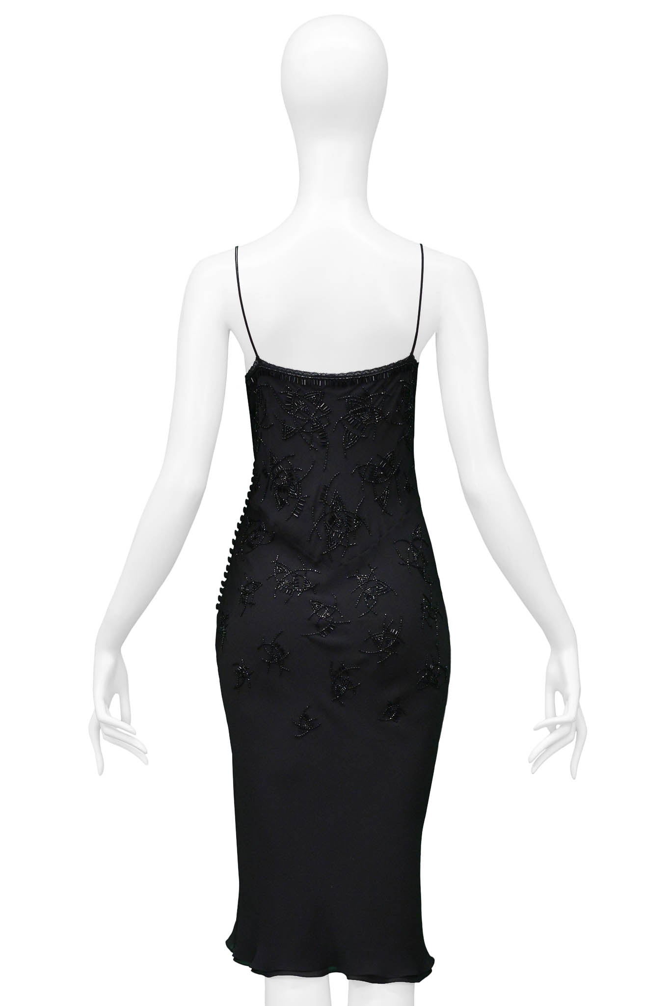 CHRISTIAN DIOR BY JOHN GALLIANO BLACK BEADED SILK MID LENGTH DRESS