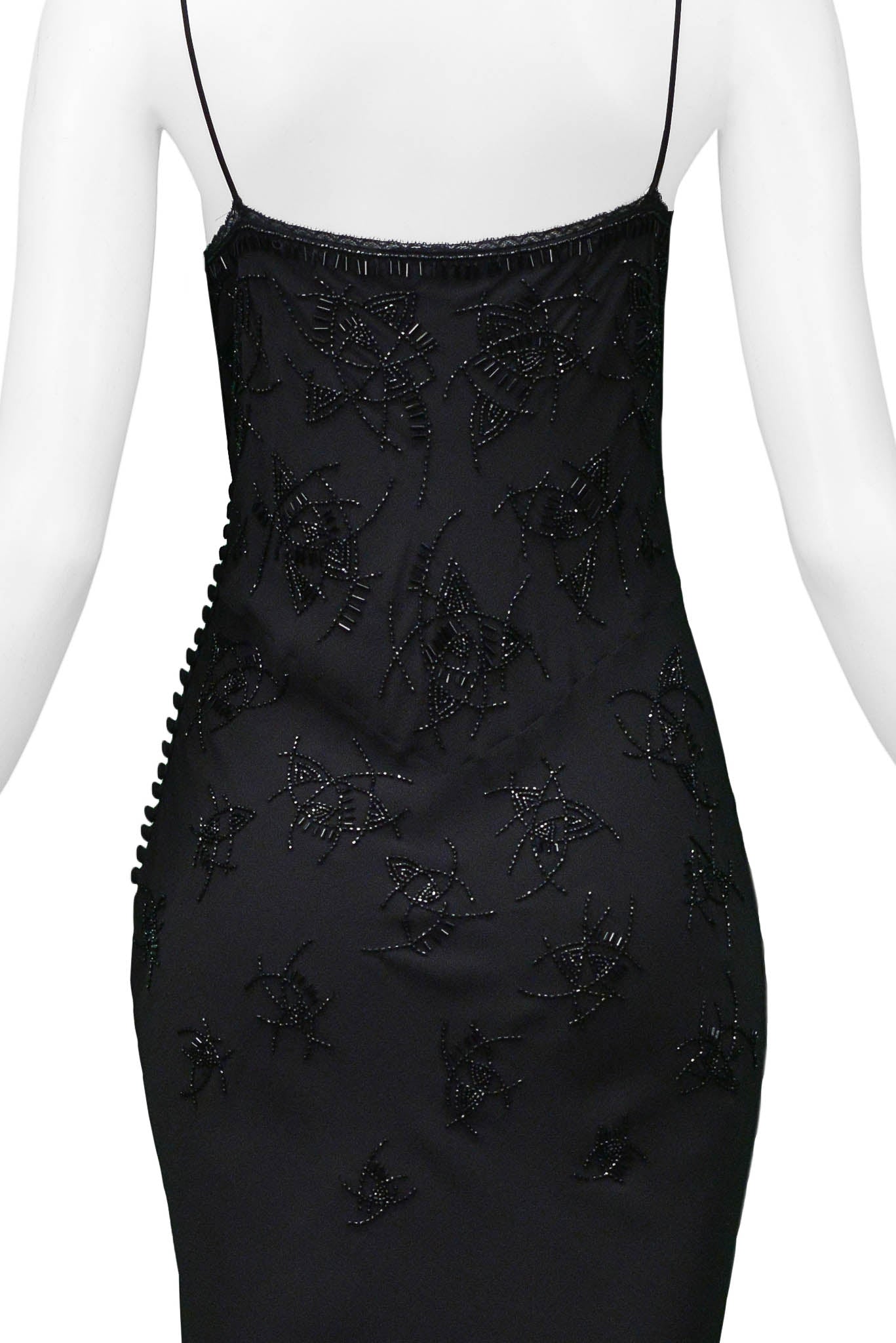 CHRISTIAN DIOR BY JOHN GALLIANO BLACK BEADED SILK MID LENGTH DRESS