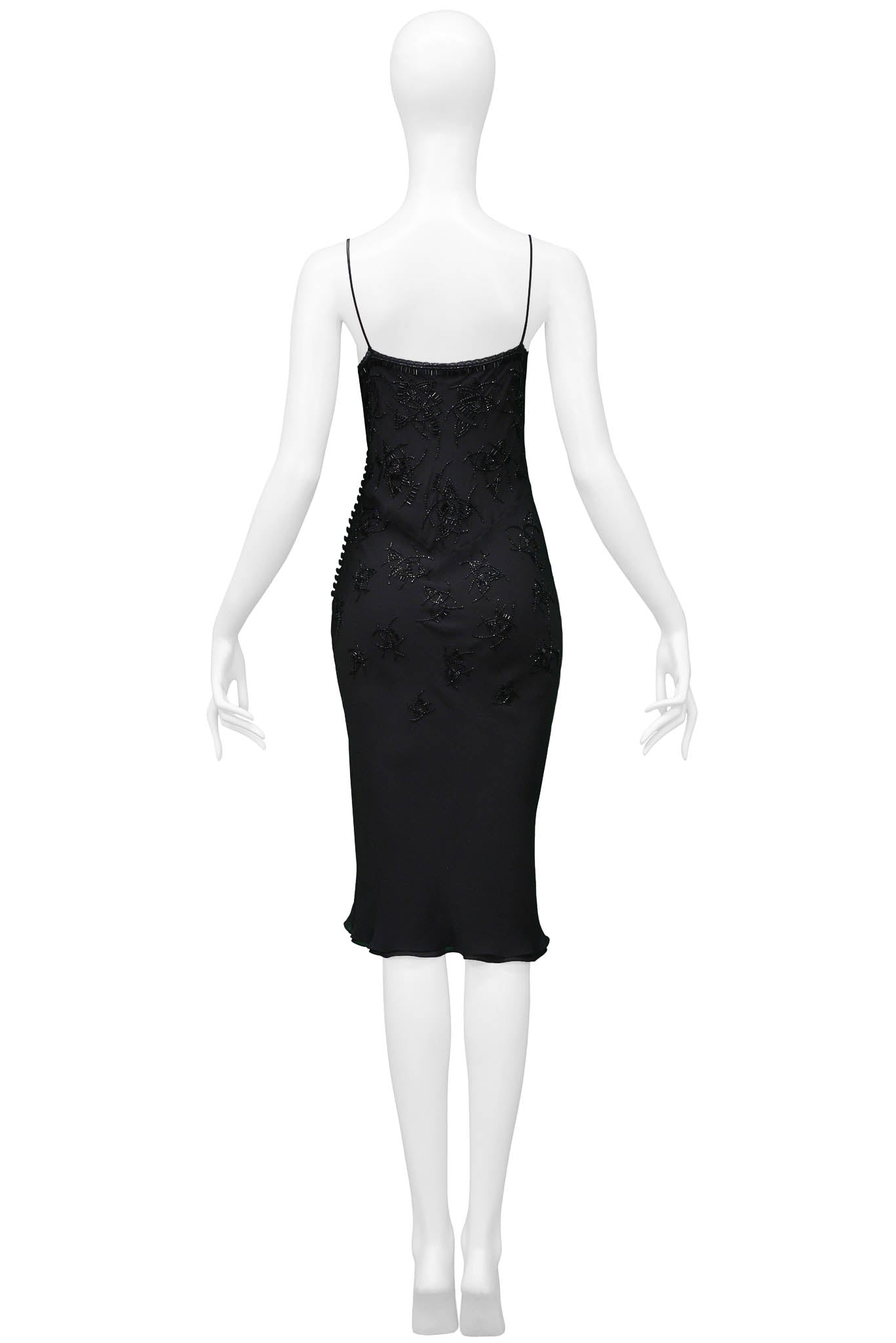 CHRISTIAN DIOR BY JOHN GALLIANO BLACK BEADED SILK MID LENGTH DRESS