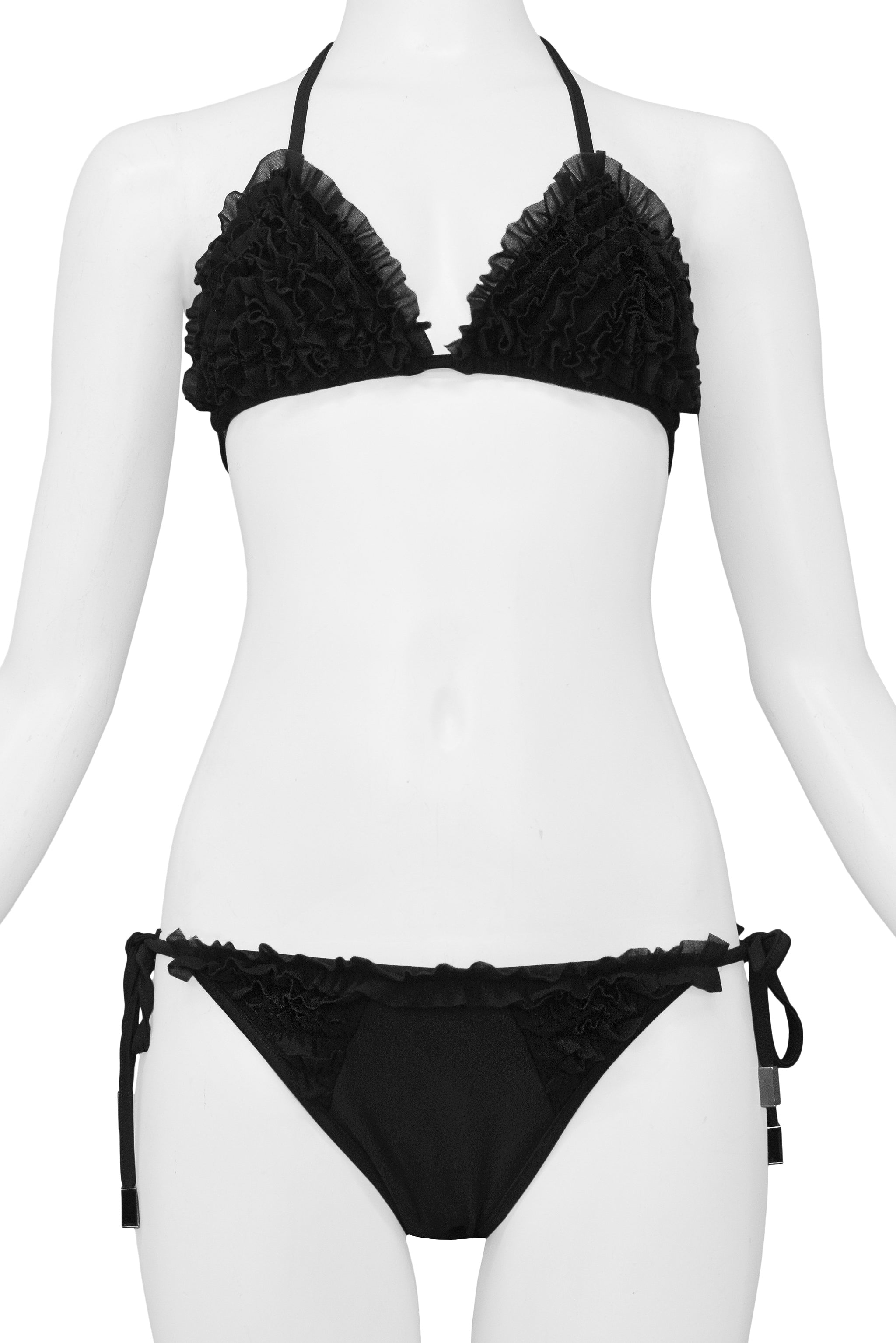 DIOR BLACK RUFFLE BIKINI WITH CHROME HARDWARE