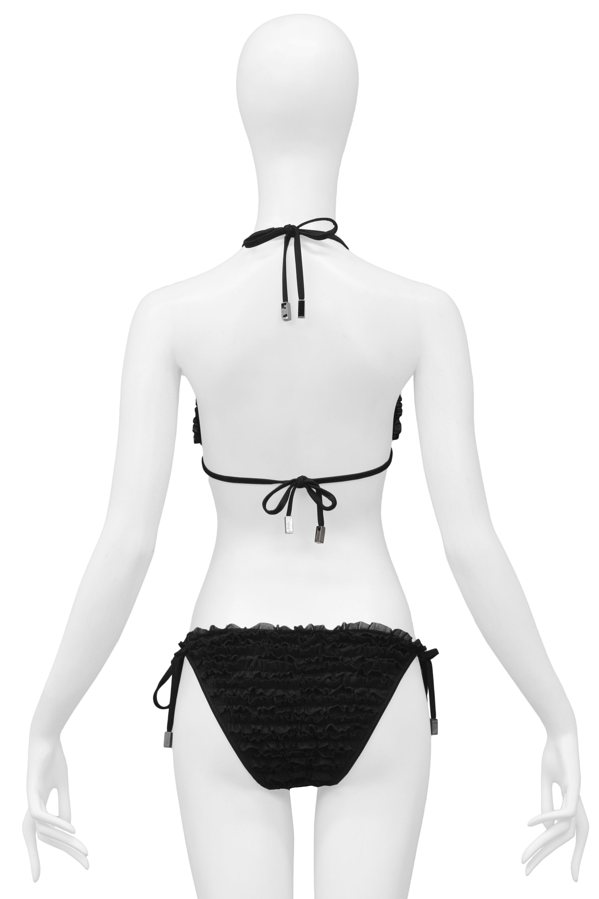 DIOR BLACK RUFFLE BIKINI WITH CHROME HARDWARE