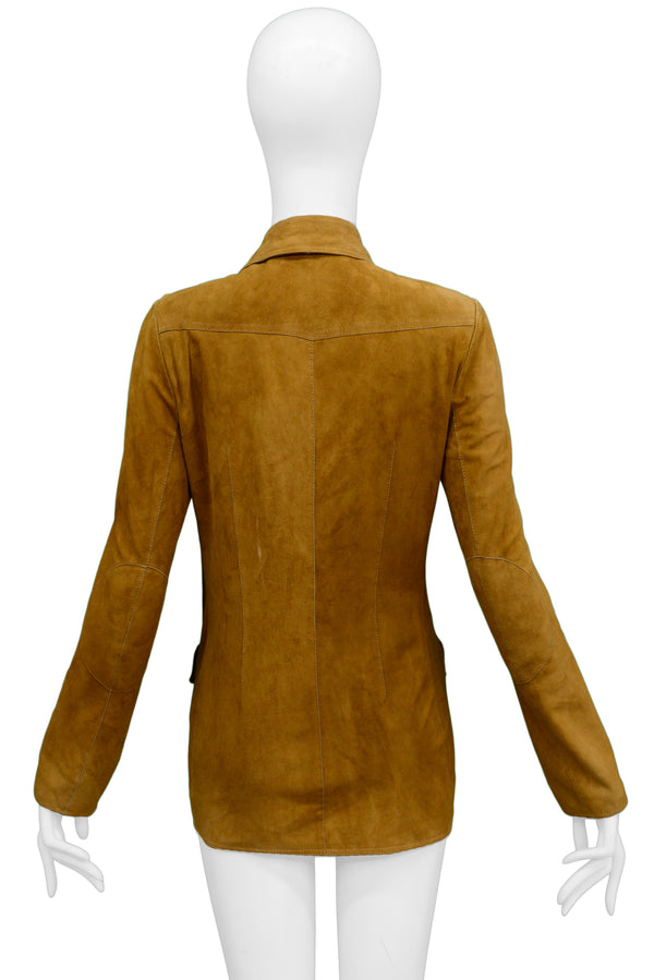 CHRISTIAN DIOR BY JOHN GALLIANO BROWN SUEDE BLAZER JACKET WITH BUTTONS