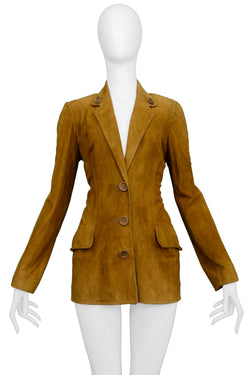 CHRISTIAN DIOR BY JOHN GALLIANO BROWN SUEDE BLAZER JACKET WITH BUTTONS
