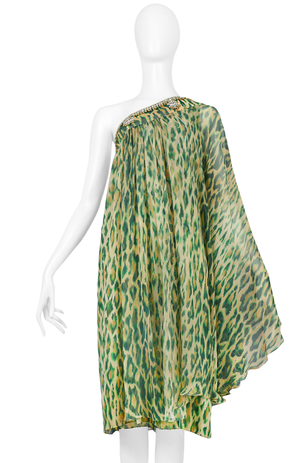 CHRISTIAN DIOR GREEN LEOPARD ONE SHOULDER SARI