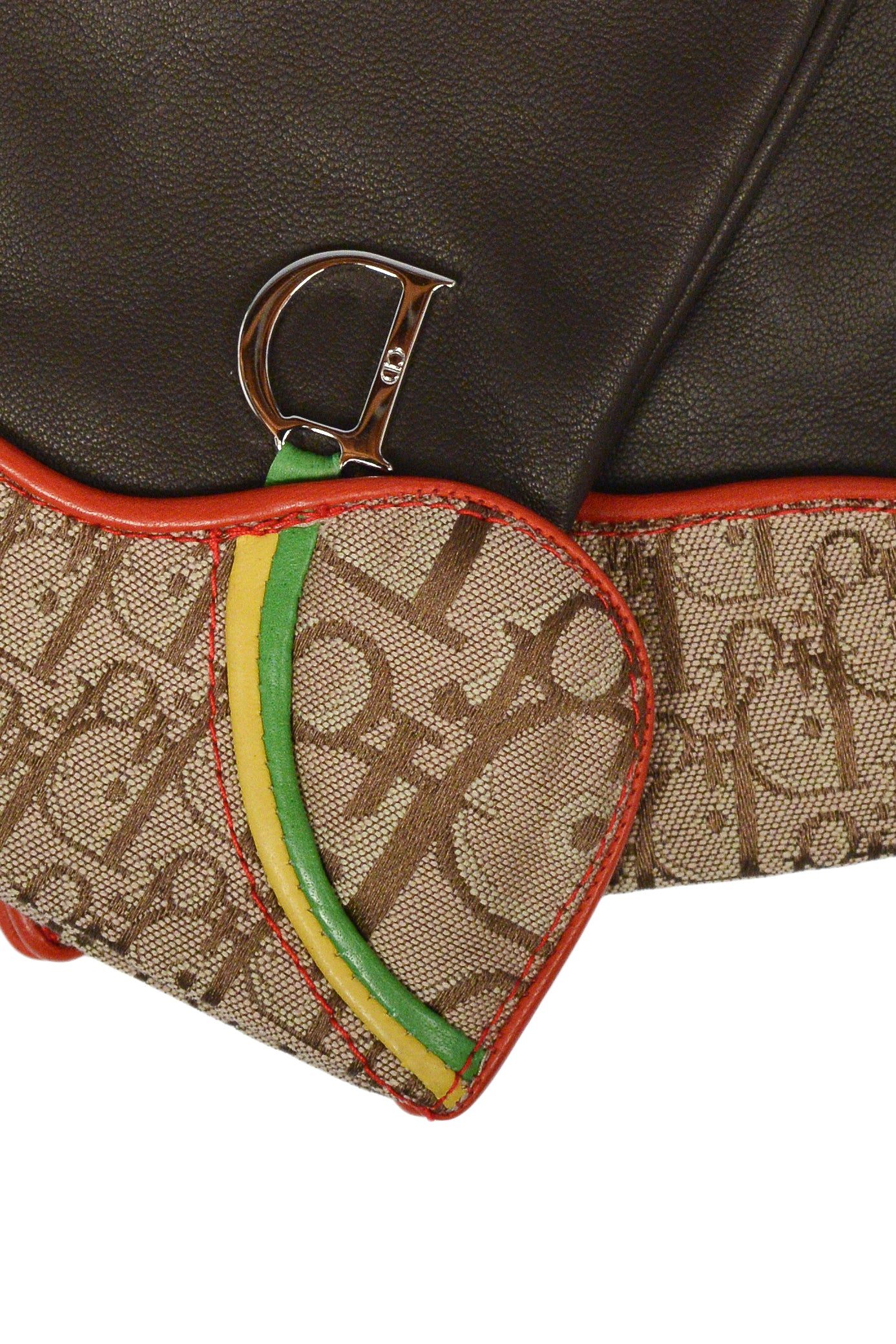 DIOR BROWN LEATHER AND LOGO PRINT "RASTA" GLOVES