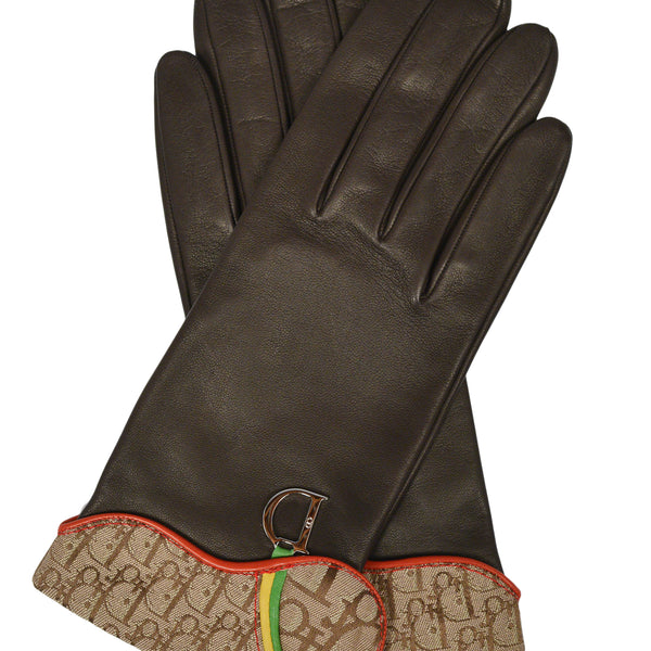 DIOR BROWN LEATHER AND LOGO PRINT 