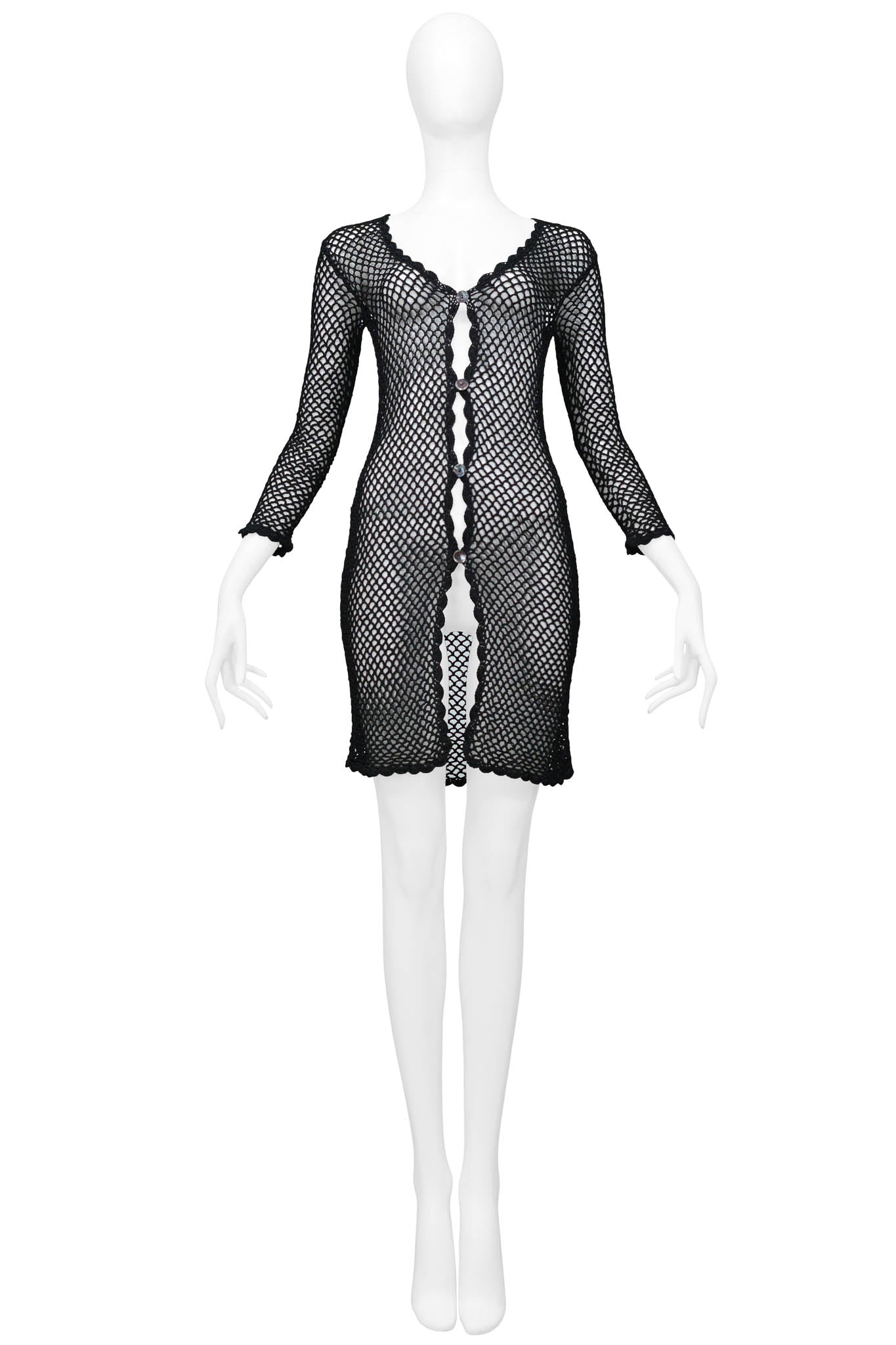 DOLCE & GABBANA BLACK CROCHET FISHNET CARDIGAN DRESS 1990S