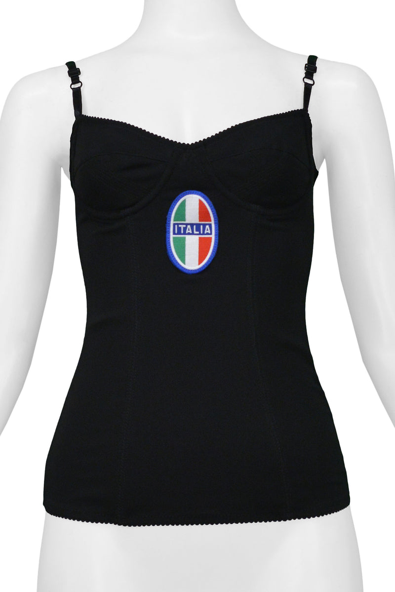 DOLCE & GABBANA BLACK CORSET TOP WITH ITALIA PATCH