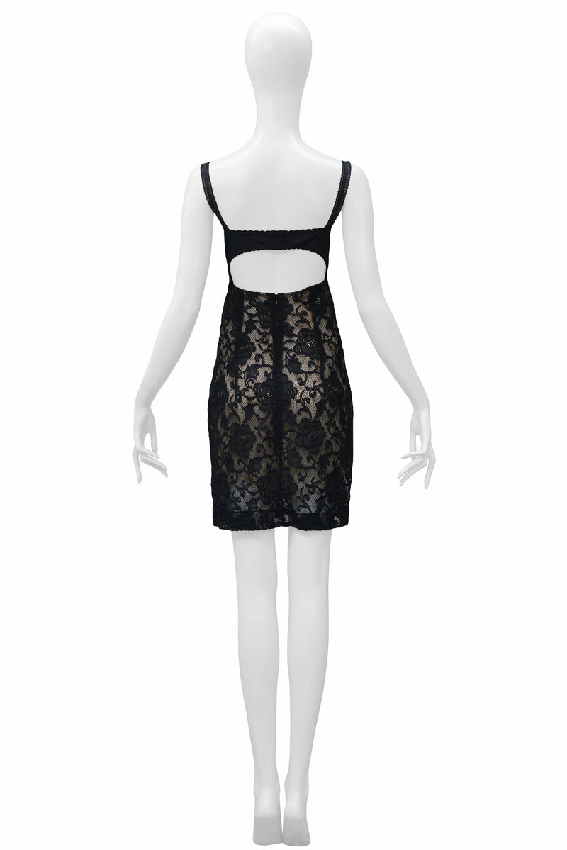 DOLCE BLACK LACE SHEER BRA DRESS WITH NUDE UNDERLAY
