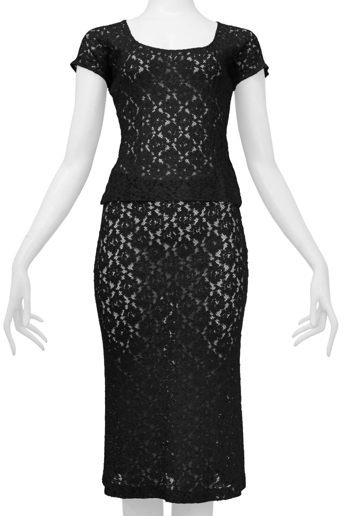 DOLCE & GABBANA BLACK LACE TOP AND SKIRT ENSEMBLE